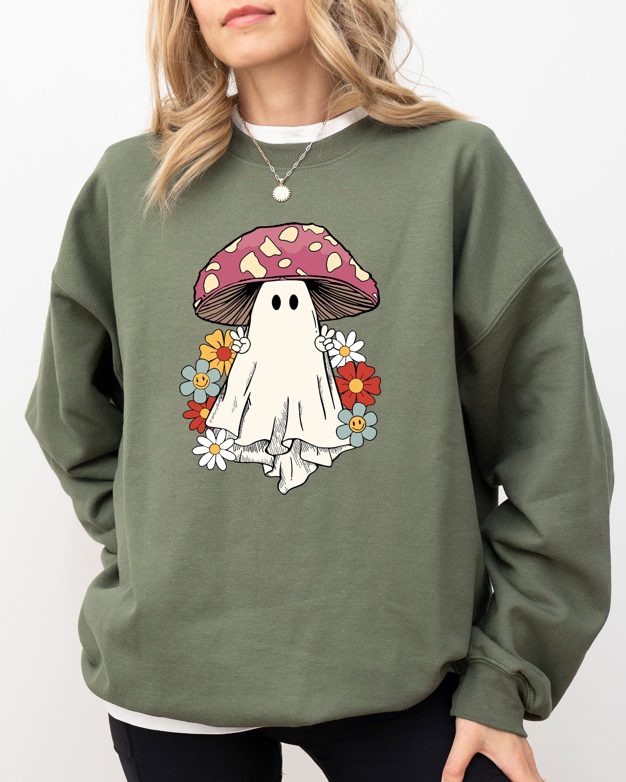 Mushroom Ghost Skeleton Spooky Funny Witch Aesthetic Meme Halloween Costume Sweatshirt
