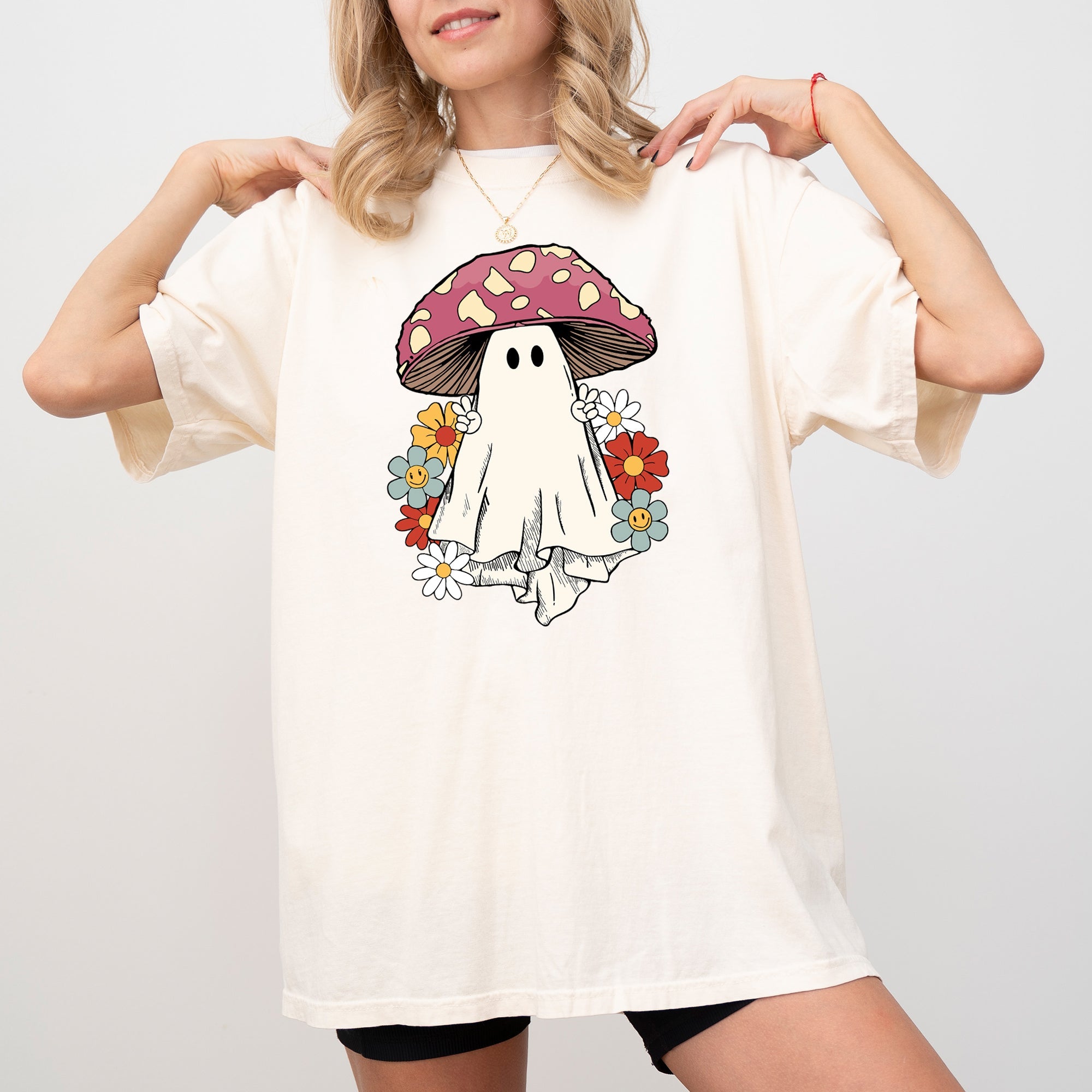 Mushroom Ghost Skeleton Spooky Witch Halloween Meme Costume Aesthetic Comfort Colors Tee