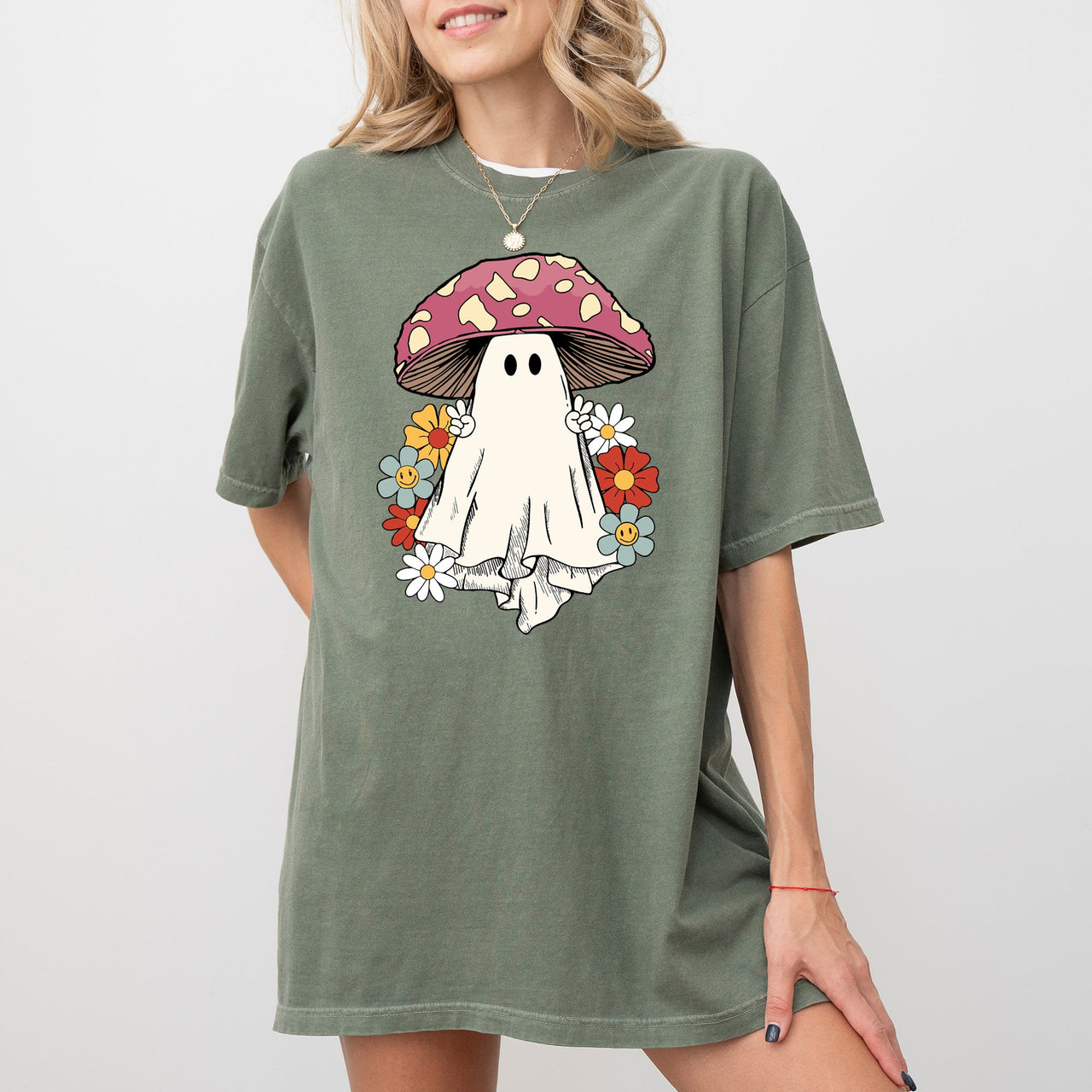 Mushroom Ghost Skeleton Spooky Witch Halloween Meme Costume Aesthetic Comfort Colors Tee