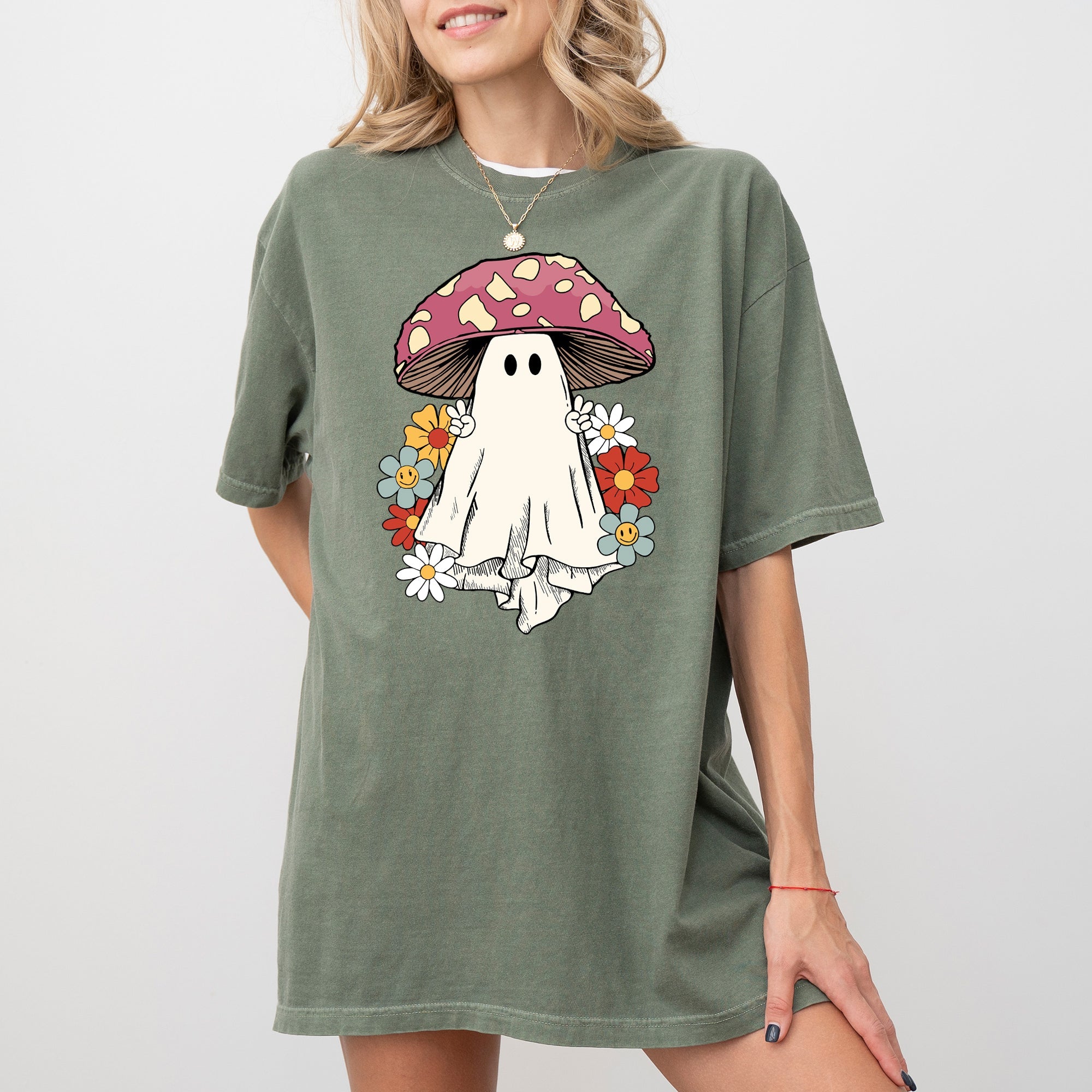Mushroom Ghost Skeleton Spooky Witch Halloween Meme Costume Aesthetic Comfort Colors Tee