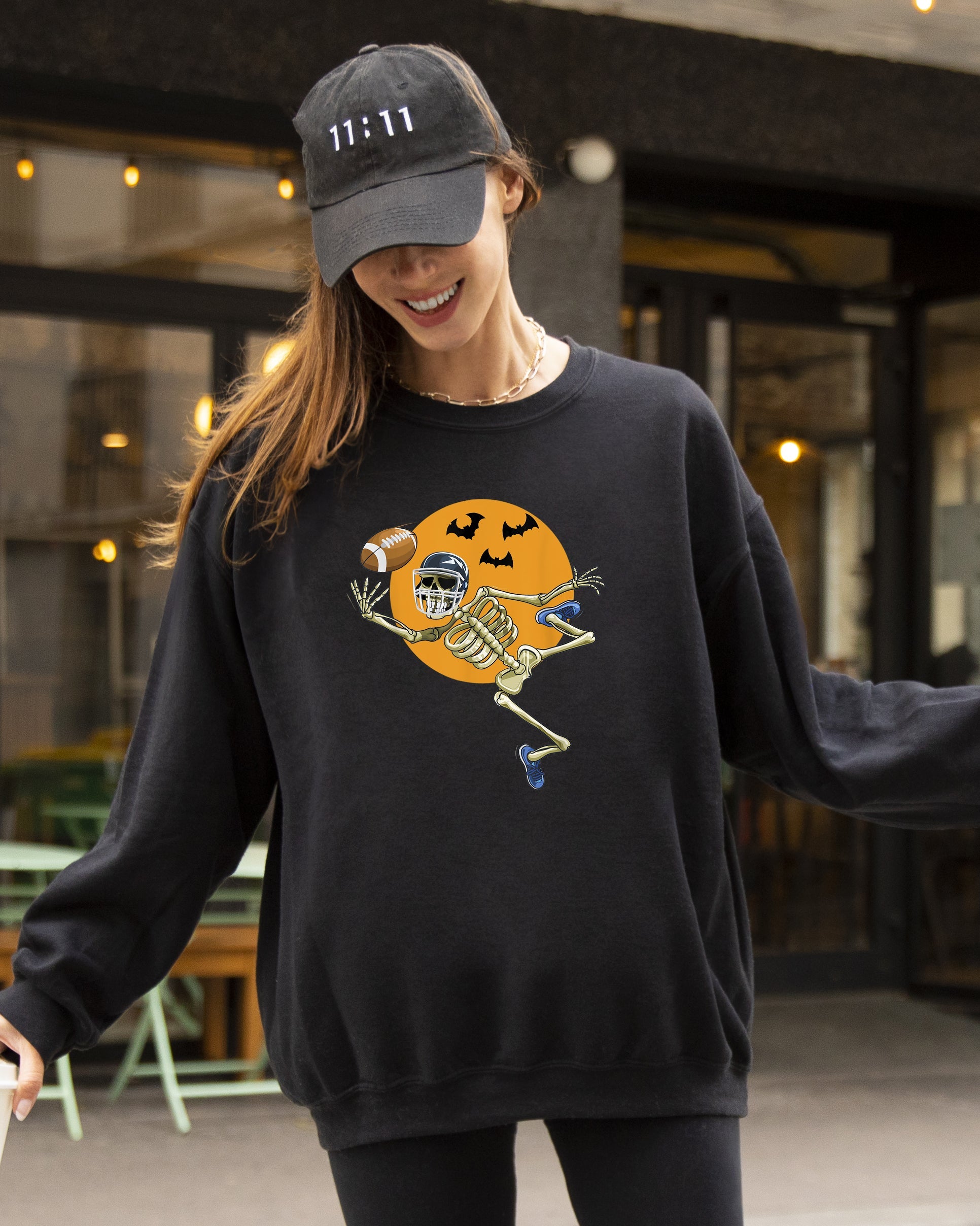 American Football Skeleton Spooky Witch Meme Halloween Costume Design Sweatshirt