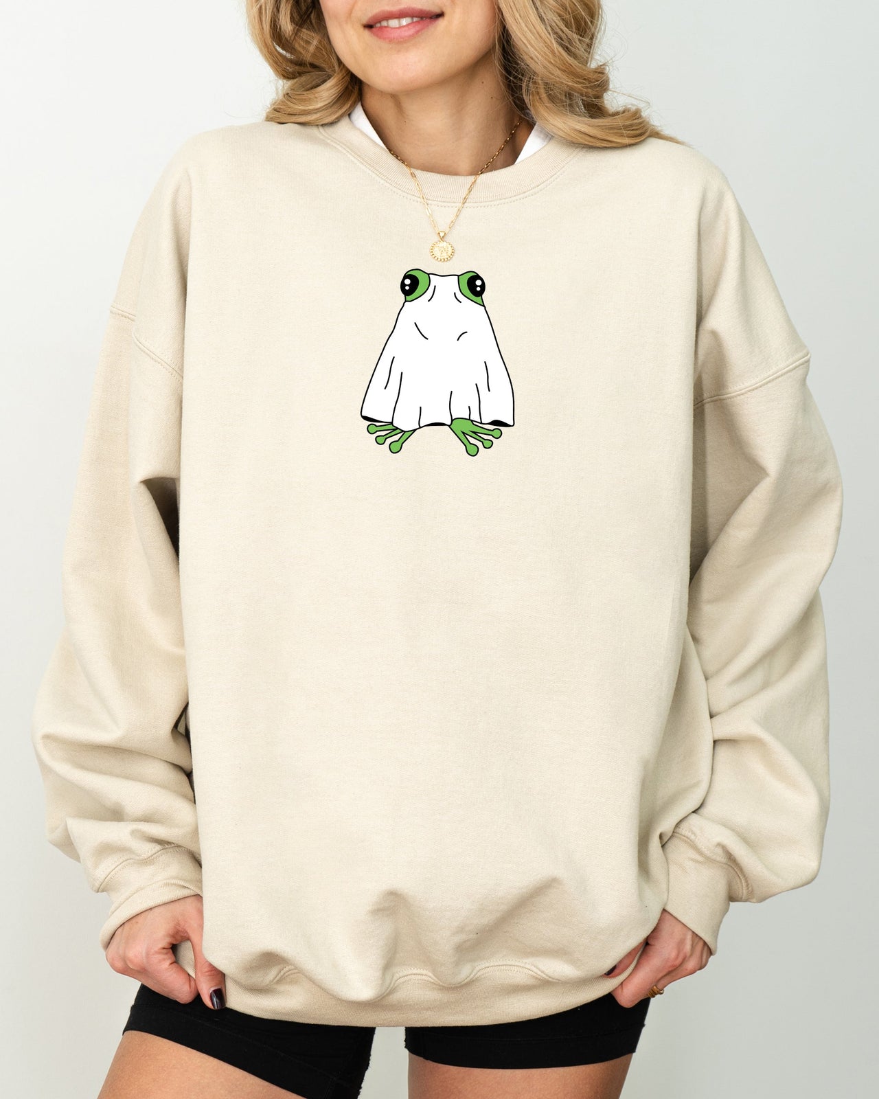 Frog Ghost Skeleton Spooky Witch Halloween Meme Aesthetic Costume Graphic Sweatshirt