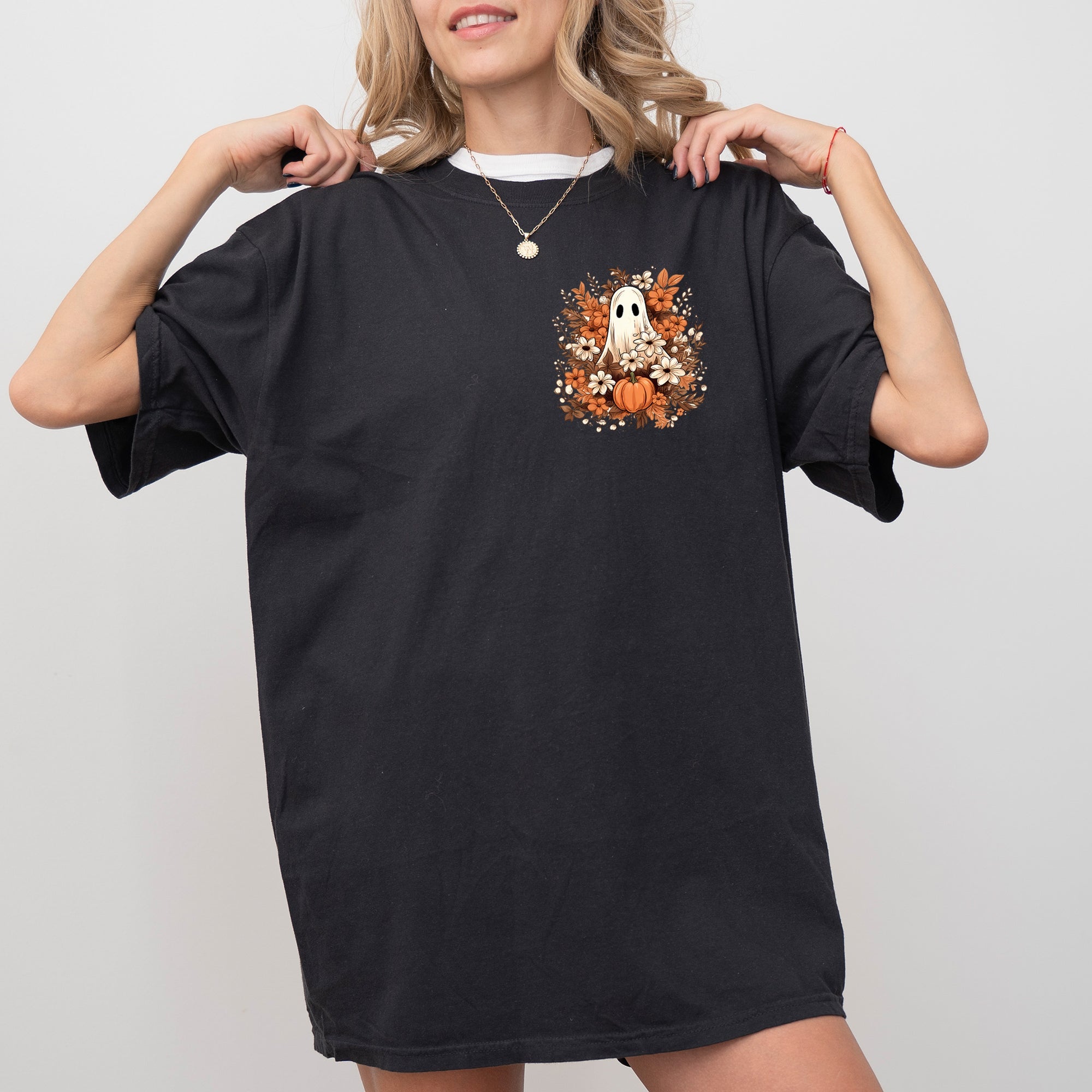 Floral Ghost Pocket Skeleton Spooky Witch Aesthetic Meme Halloween Costume Comfort Colors Tee