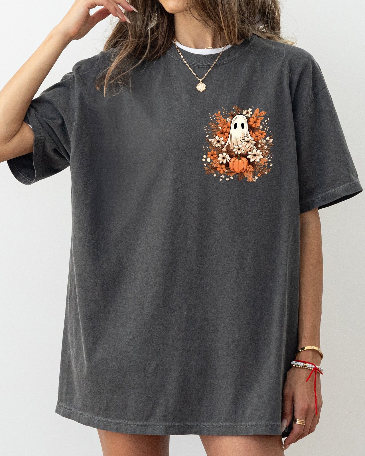 Floral Ghost Pocket Skeleton Spooky Witch Aesthetic Meme Halloween Costume Comfort Colors Tee