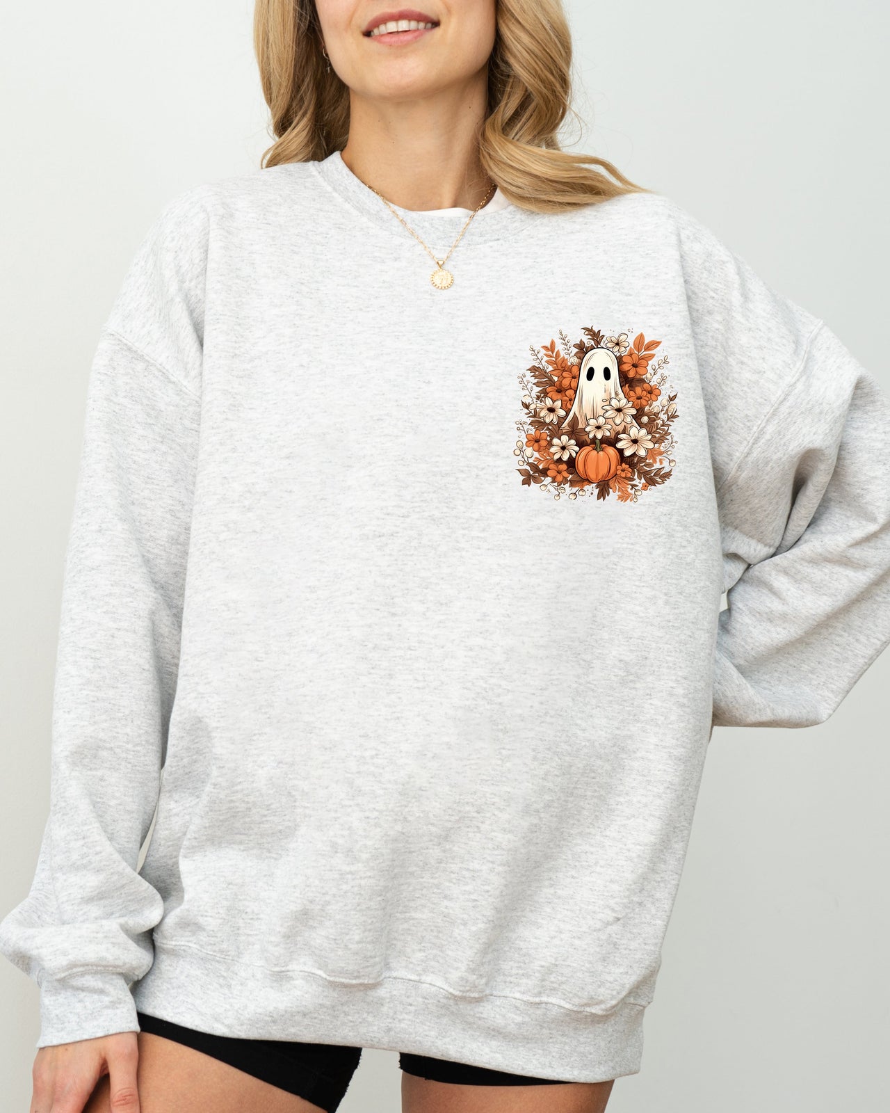Floral Ghost Pocket Skeleton Spooky Witch Aesthetic Meme Halloween Costume Sweatshirt
