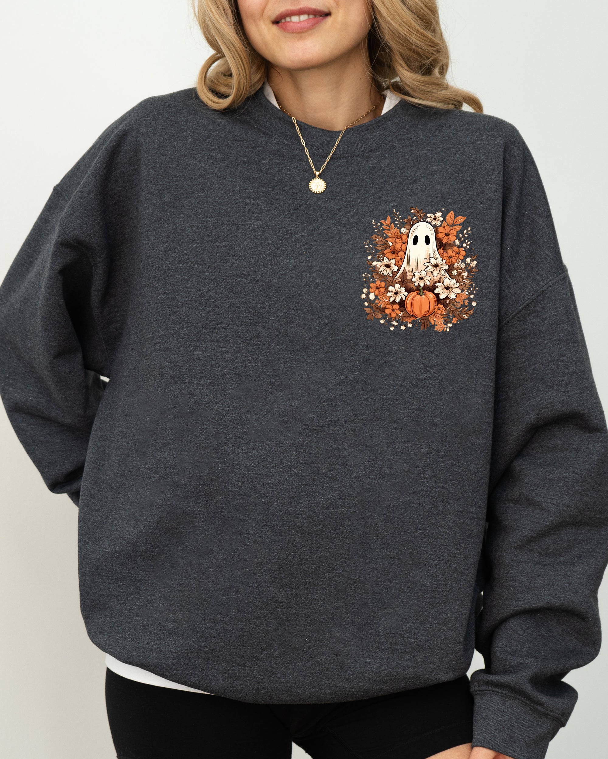 Floral Ghost Pocket Skeleton Spooky Witch Aesthetic Meme Halloween Costume Sweatshirt