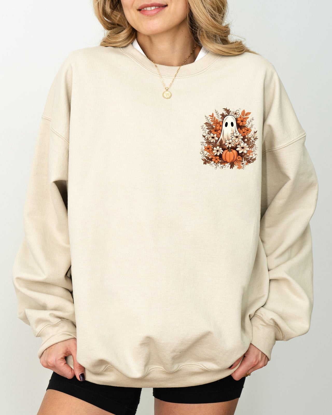 Floral Ghost Pocket Skeleton Spooky Witch Aesthetic Meme Halloween Costume Sweatshirt