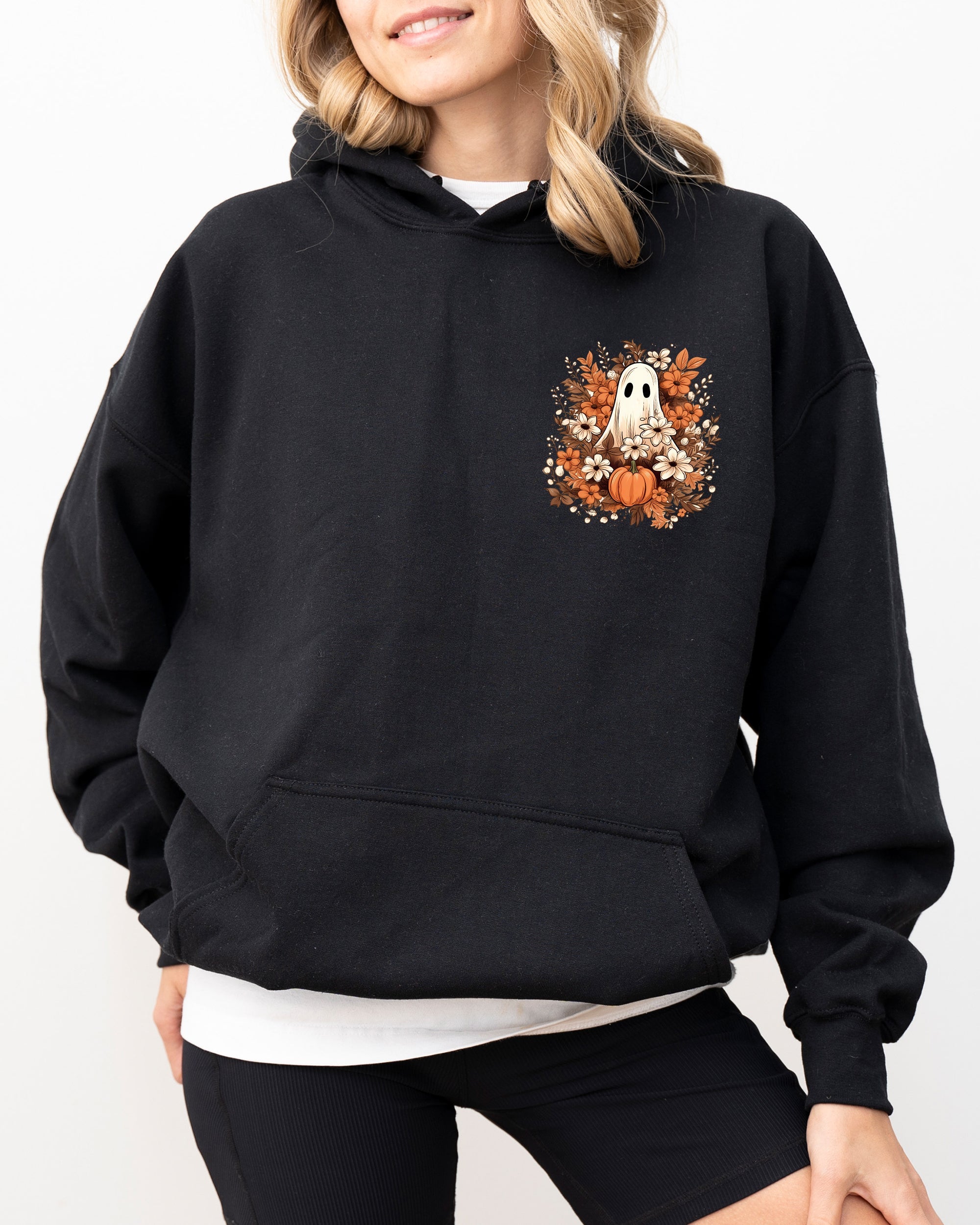 Floral Ghost Pocket Skeleton Spooky Witch Halloween Costume Illustration Design Hoodie