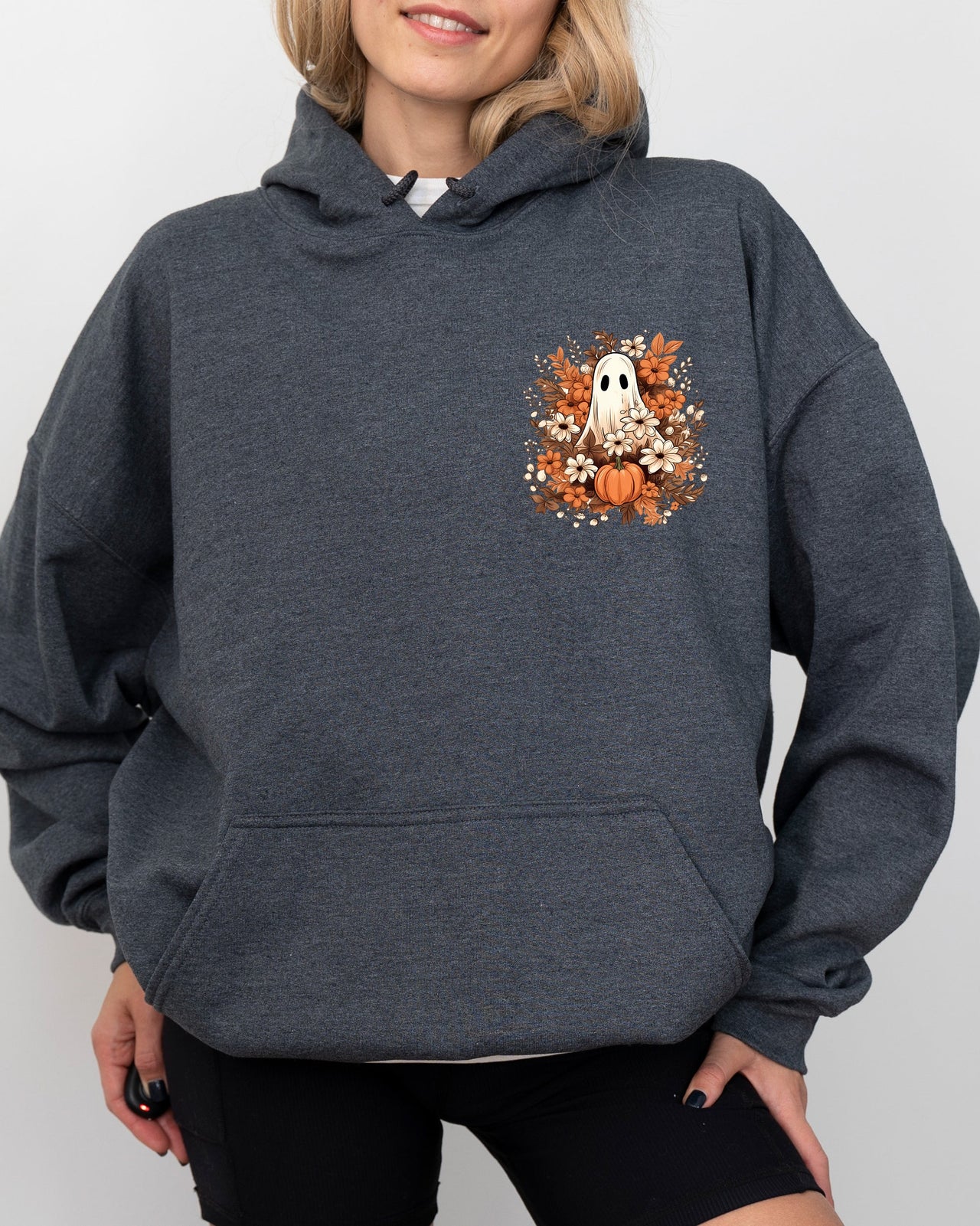 Floral Ghost Pocket Skeleton Spooky Witch Halloween Costume Illustration Design Hoodie