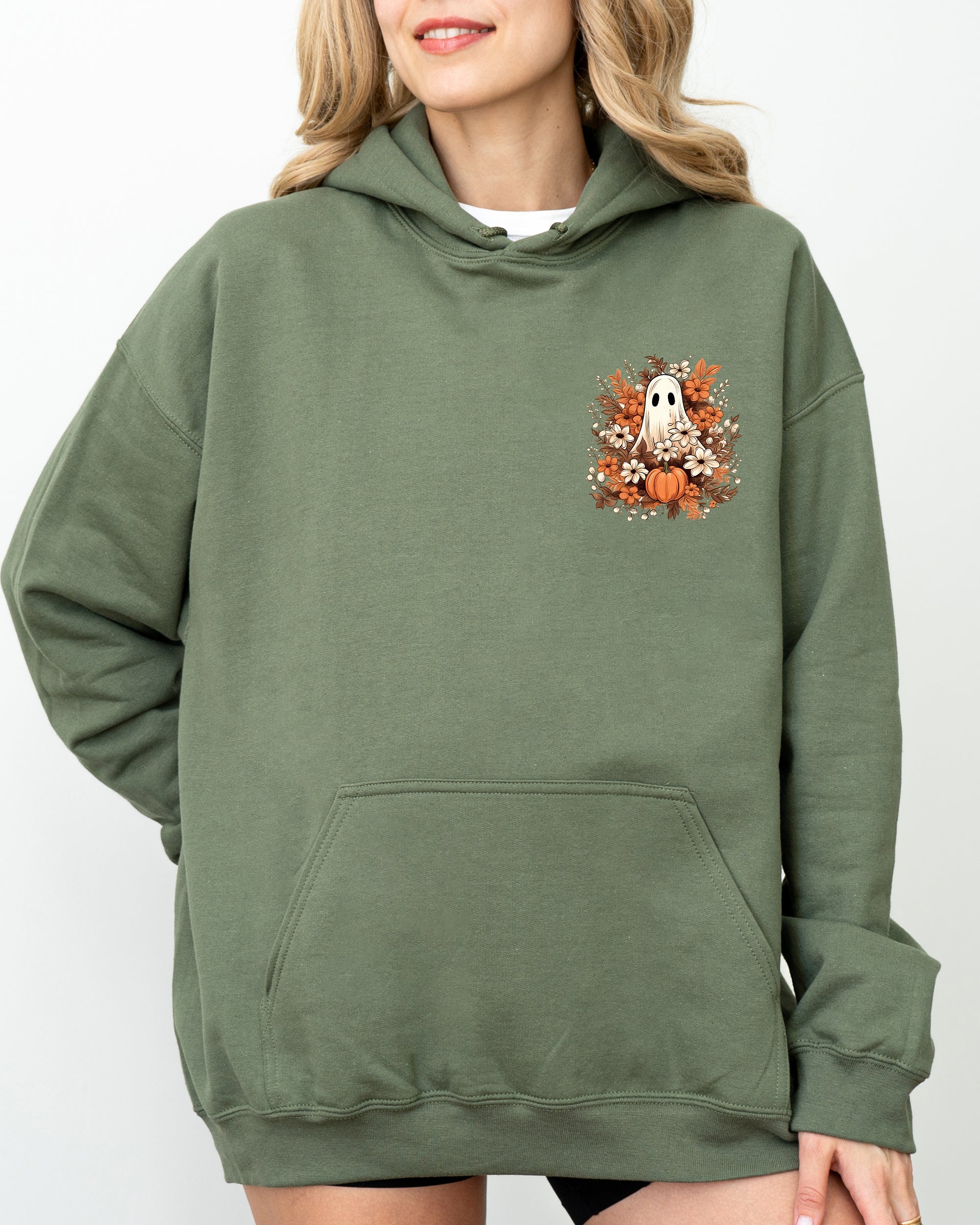 Floral Ghost Pocket Skeleton Spooky Witch Halloween Costume Illustration Design Hoodie