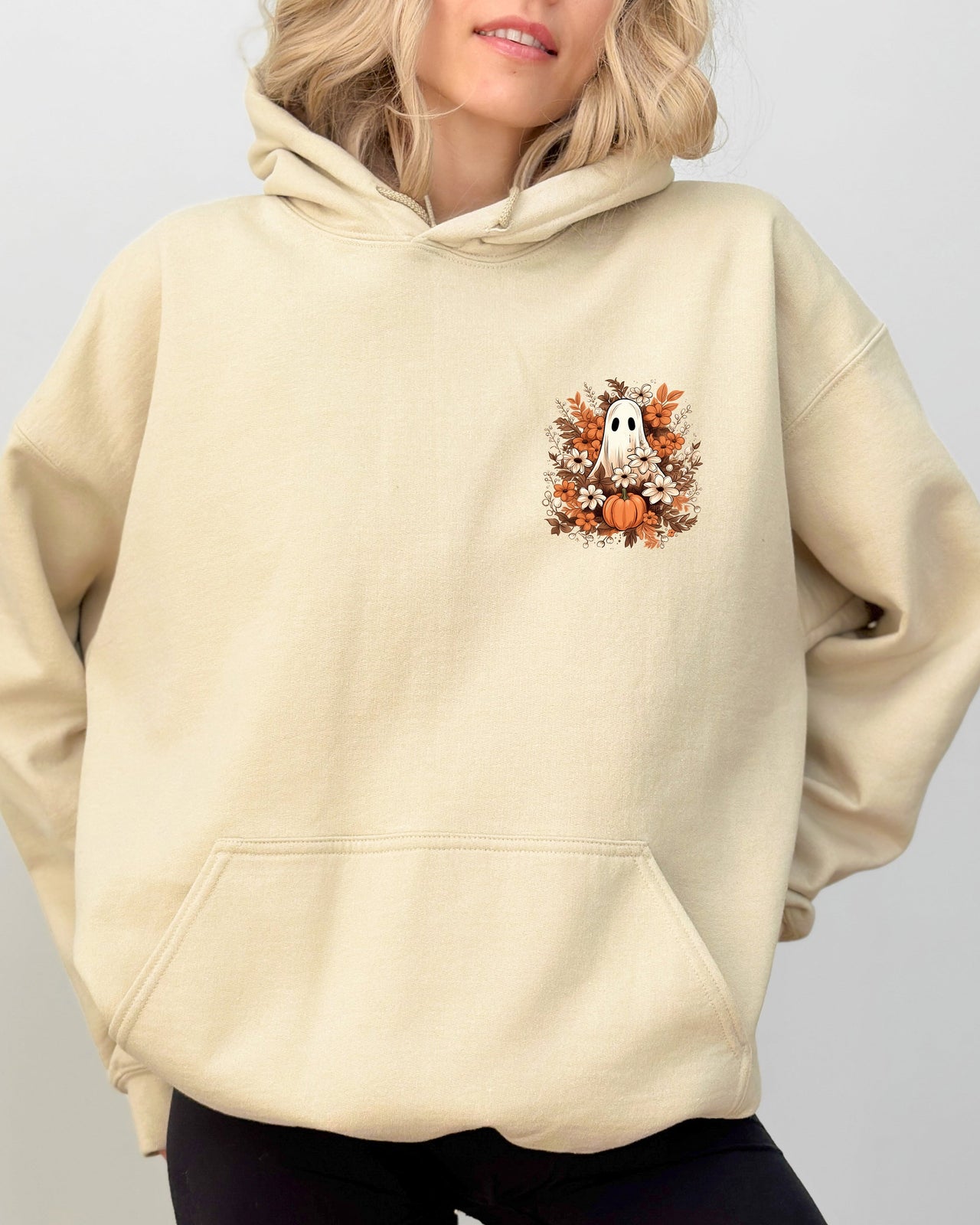 Floral Ghost Pocket Skeleton Spooky Witch Halloween Costume Illustration Design Hoodie