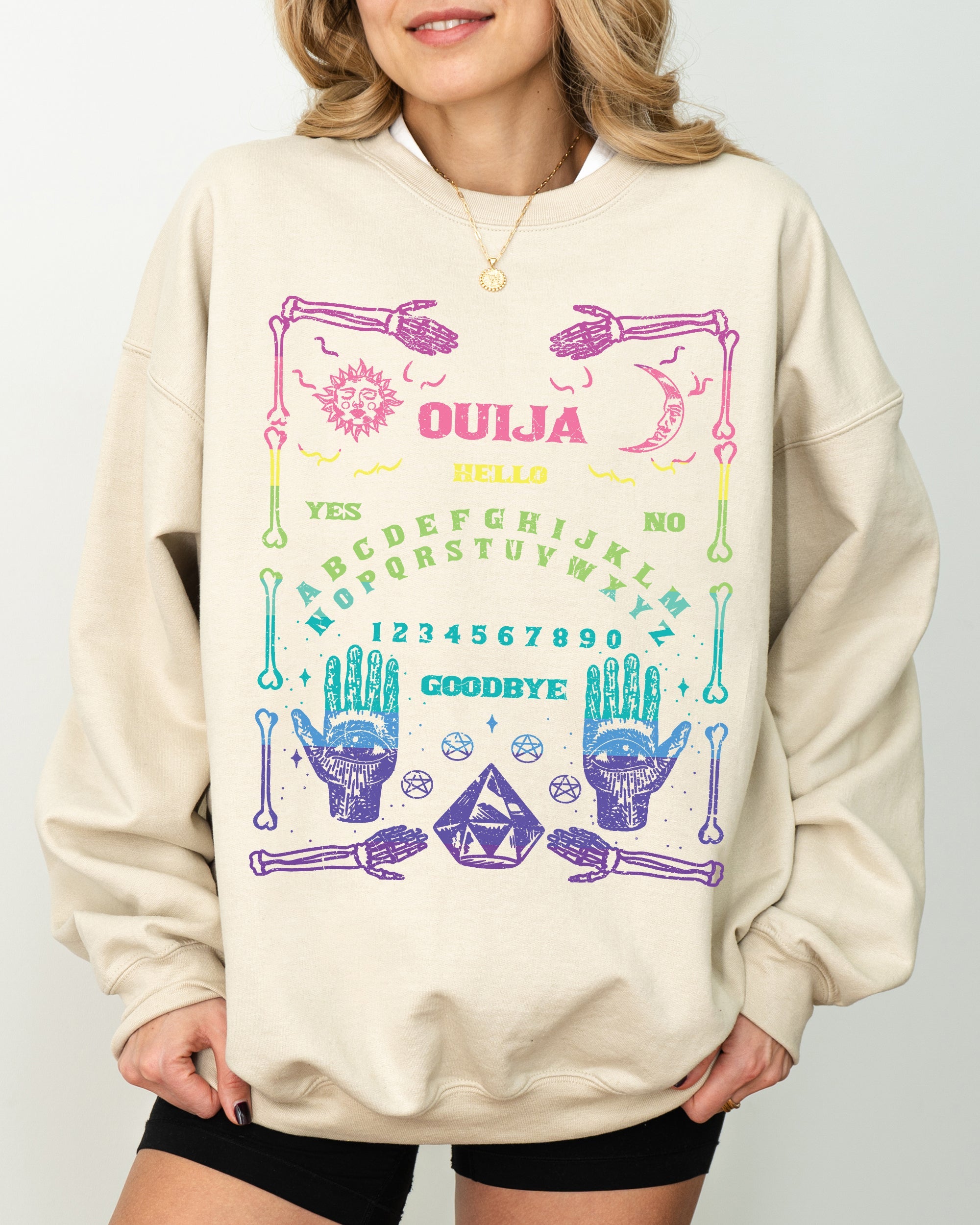 Spirit Board Ouija Skeleton Spooky Witch Halloween Costume Meme Graphic Sweatshirt