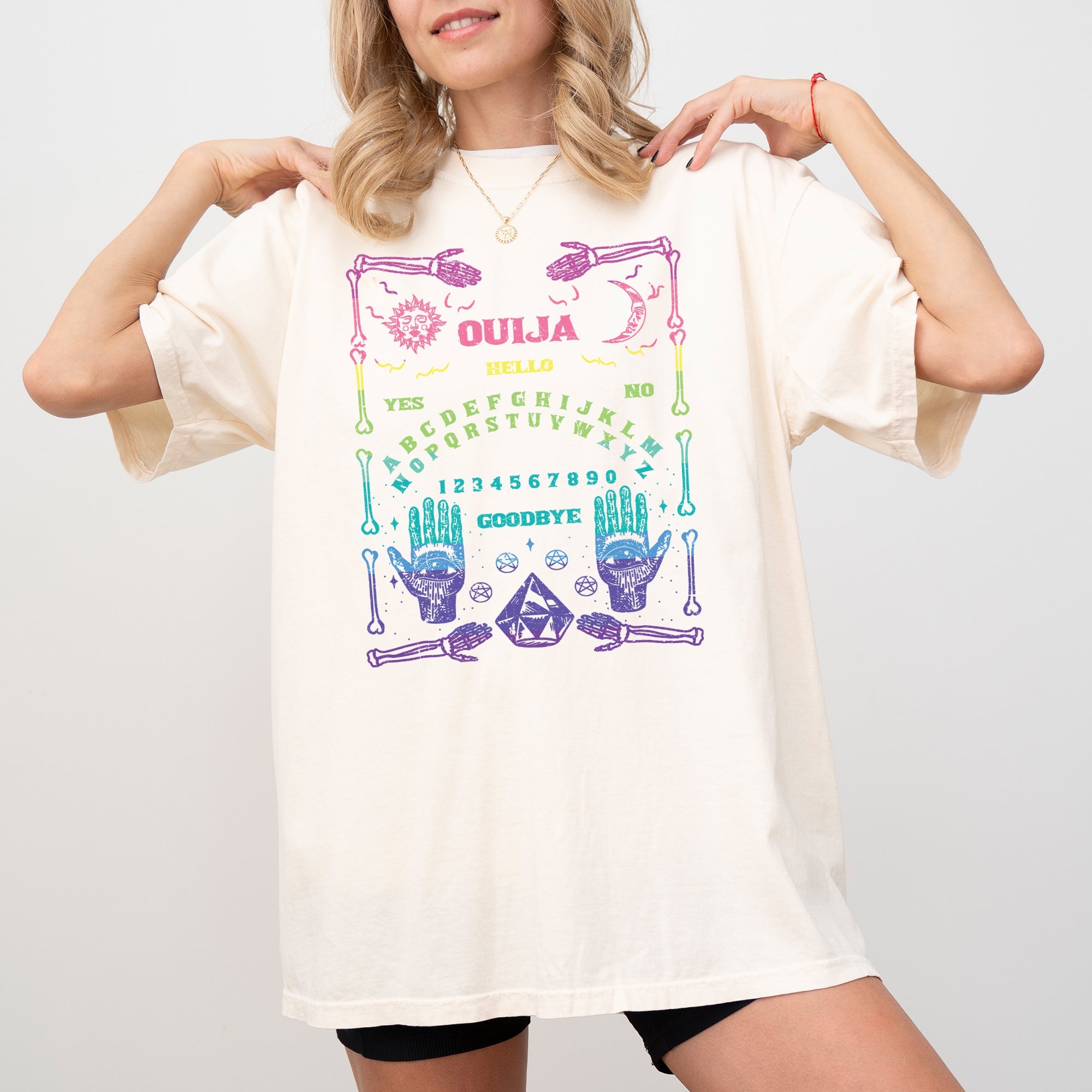 Spirit Board Ouija Skeleton Spooky Witch Halloween Meme Horror Night Vibes Comfort Colors Tee