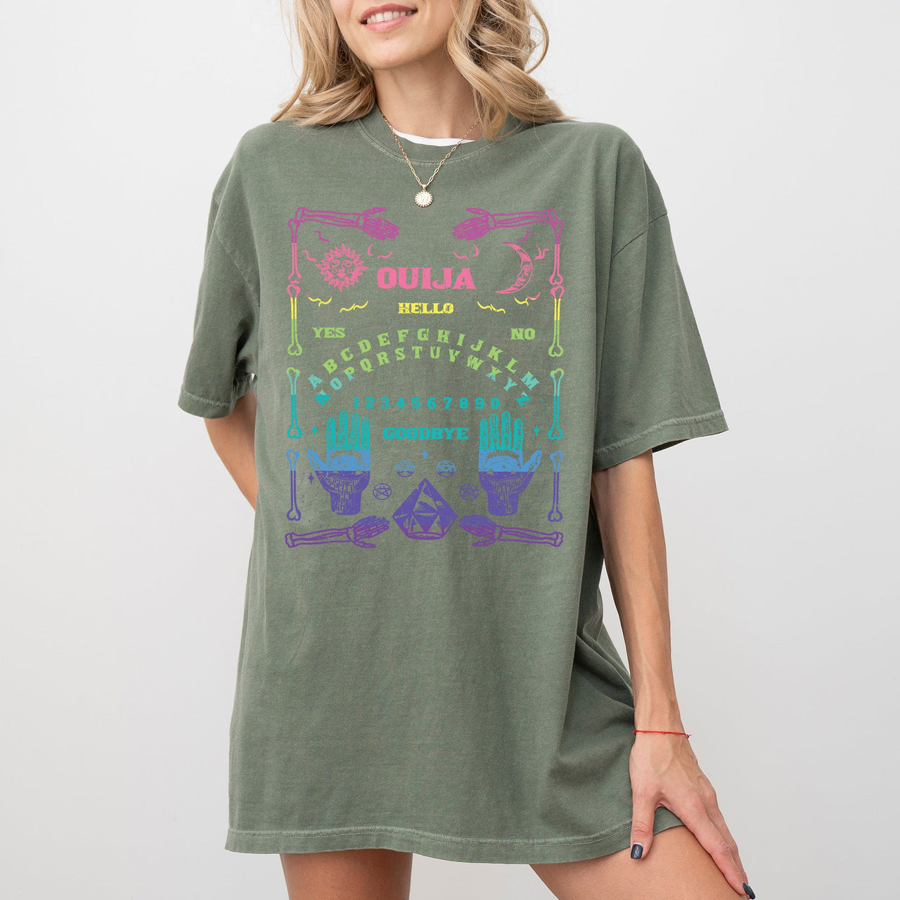 Spirit Board Ouija Skeleton Spooky Witch Halloween Meme Horror Night Vibes Comfort Colors Tee