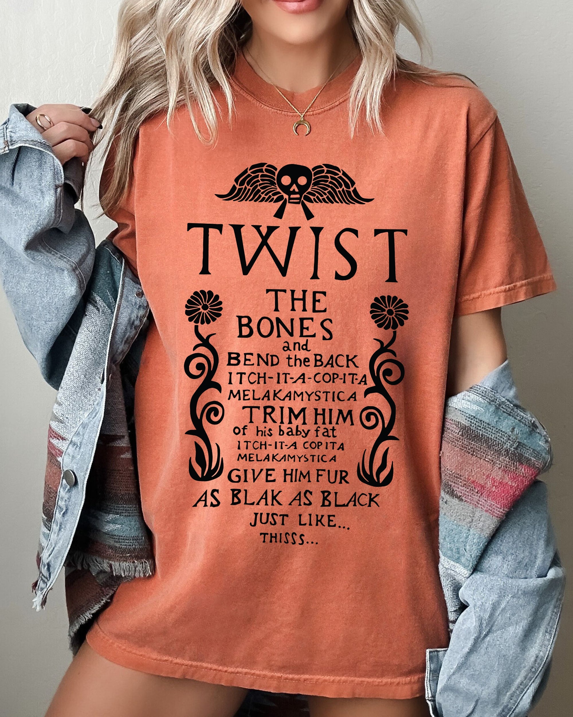 Twist The Bones Skeleton Spooky Ghost Witch Aesthetic Halloween Costume Comfort Colors Tee