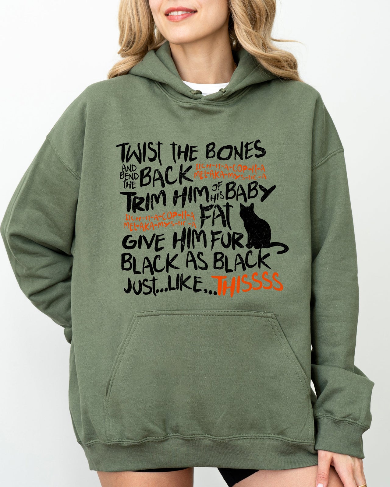 Twist The Bones Cat Skeleton Spooky Ghost Witch Aesthetic Meme Halloween Costume Hoodie