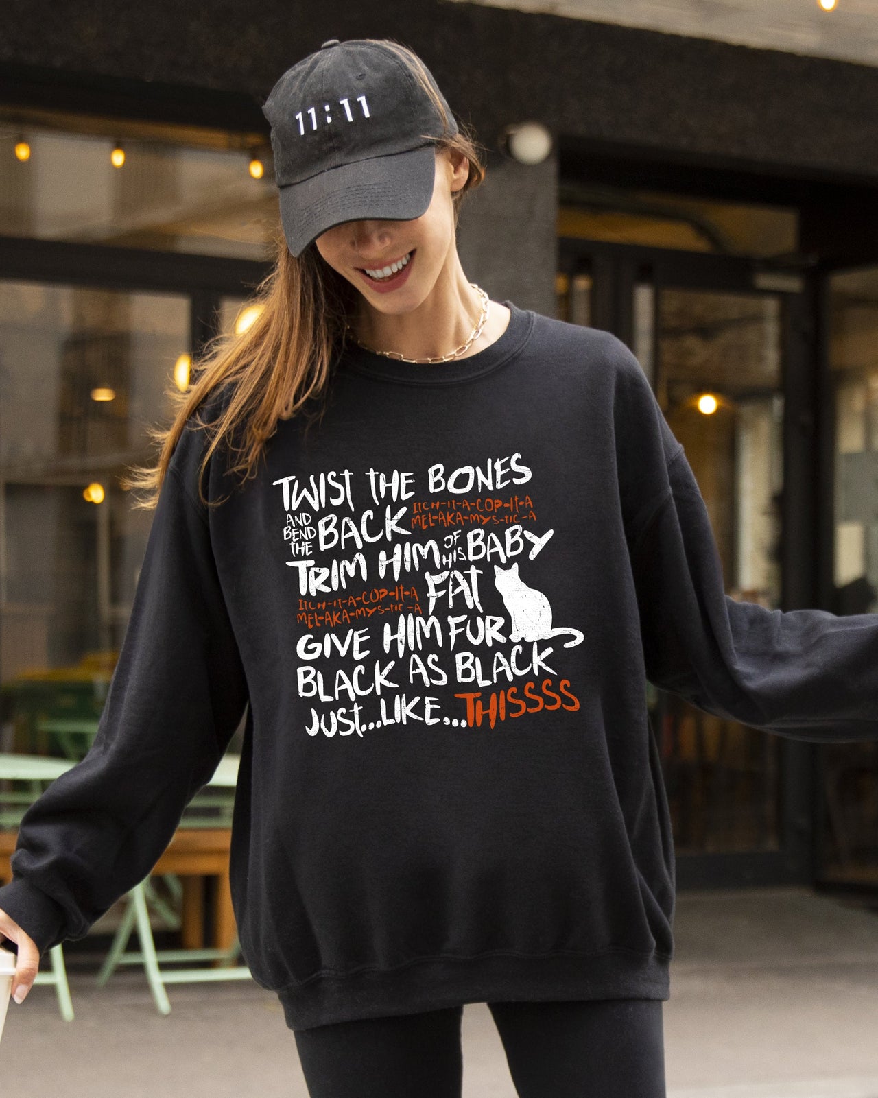 Twist The Bones Cat Skeleton Spooky Ghost Witch Meme Halloween Costume Funny Aesthetic Sweatshirt