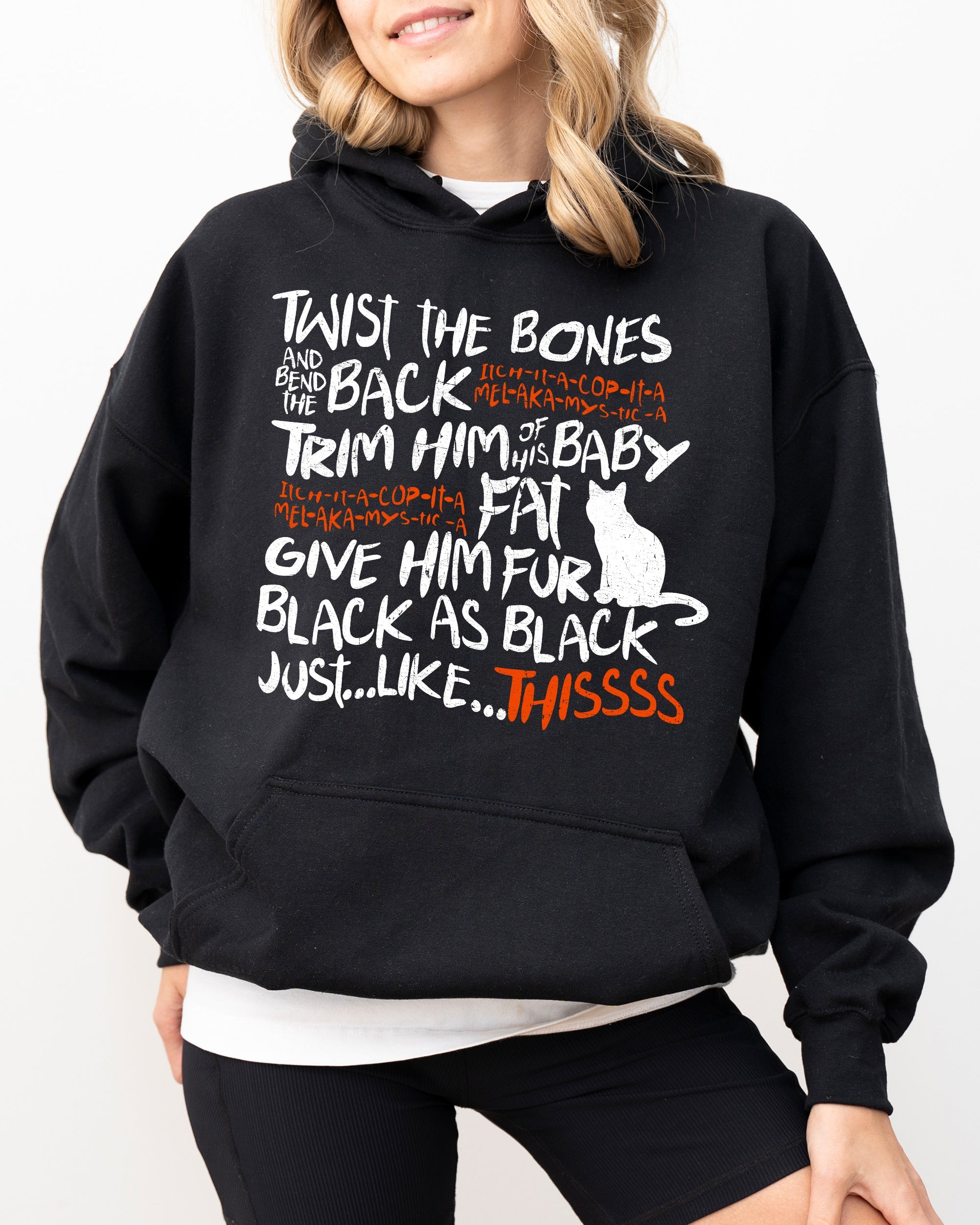 Twist The Bones Cat Skeleton Spooky Ghost Witch Aesthetic Meme Halloween Costume Hoodie