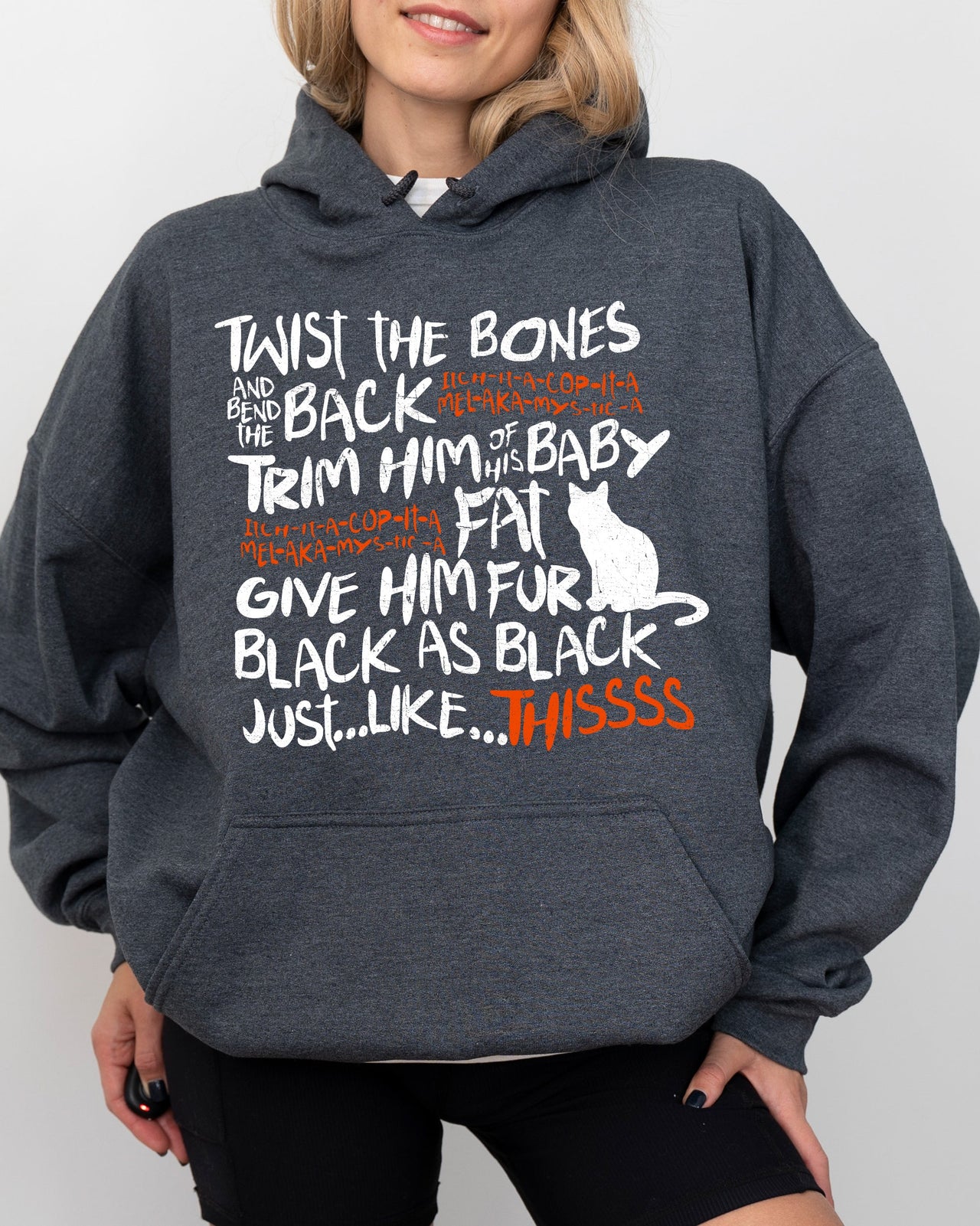 Twist The Bones Cat Skeleton Spooky Ghost Witch Aesthetic Meme Halloween Costume Hoodie