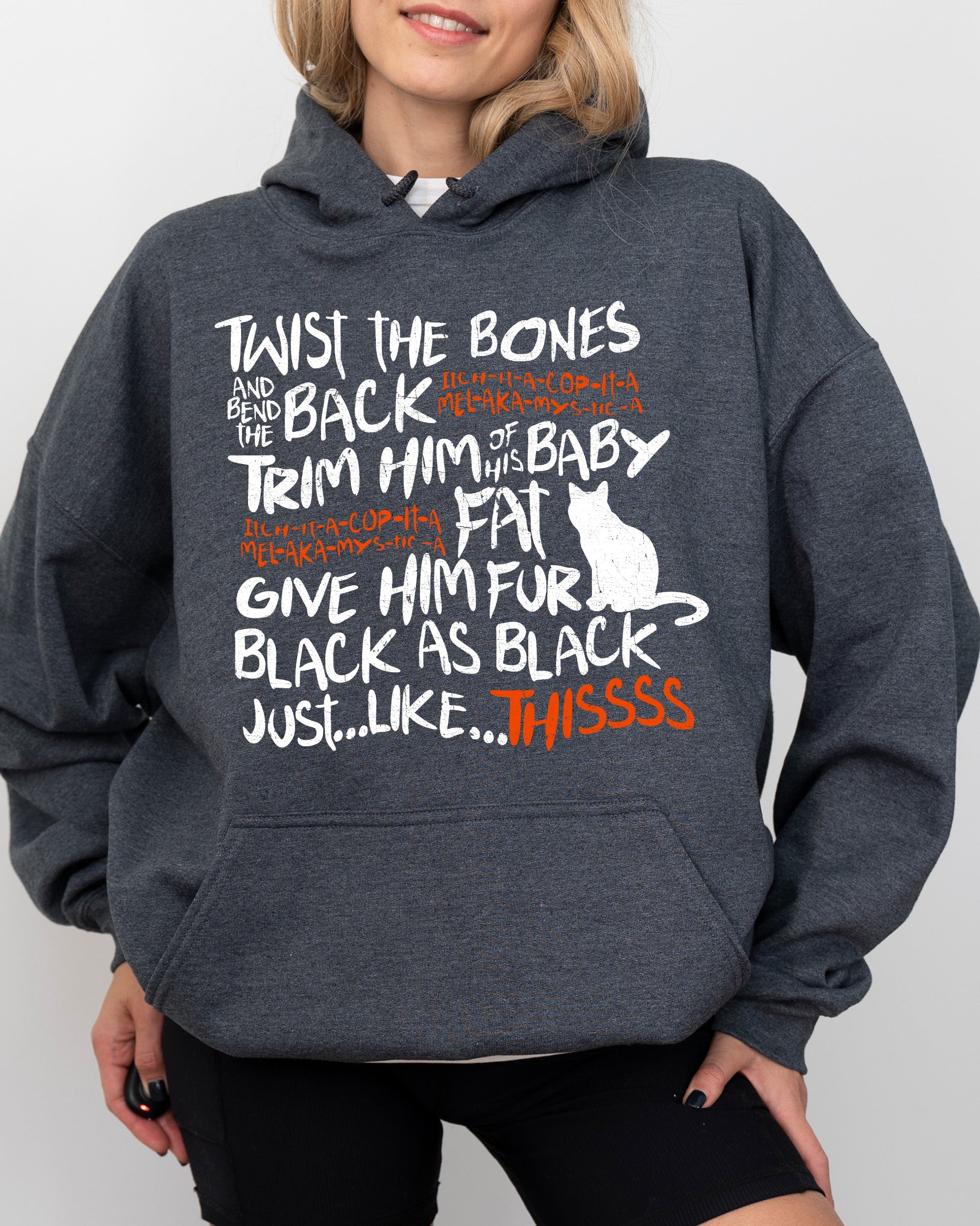 Twist The Bones Cat Skeleton Spooky Ghost Witch Aesthetic Meme Halloween Costume Hoodie