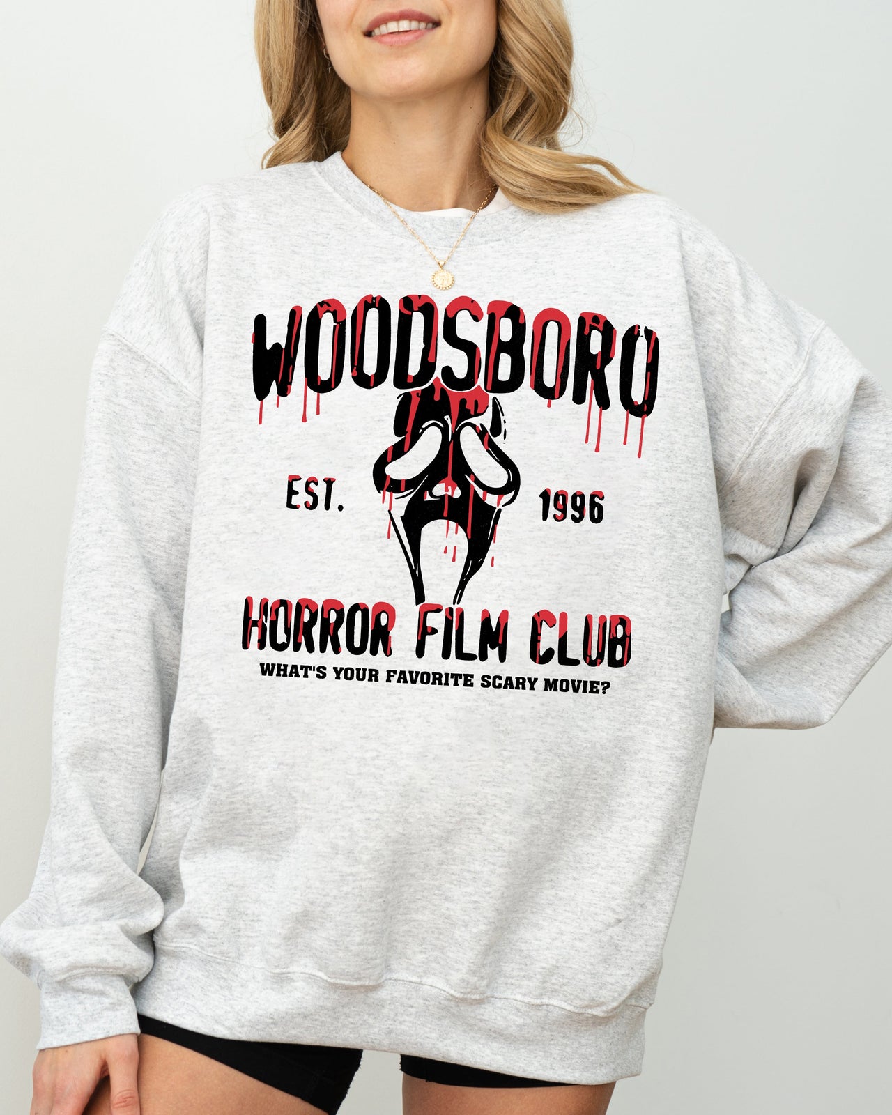 Woodsboro Horror Film Skeleton Spooky Ghost Funny Witch Aesthetic Meme Halloween Costume Sweatshirt
