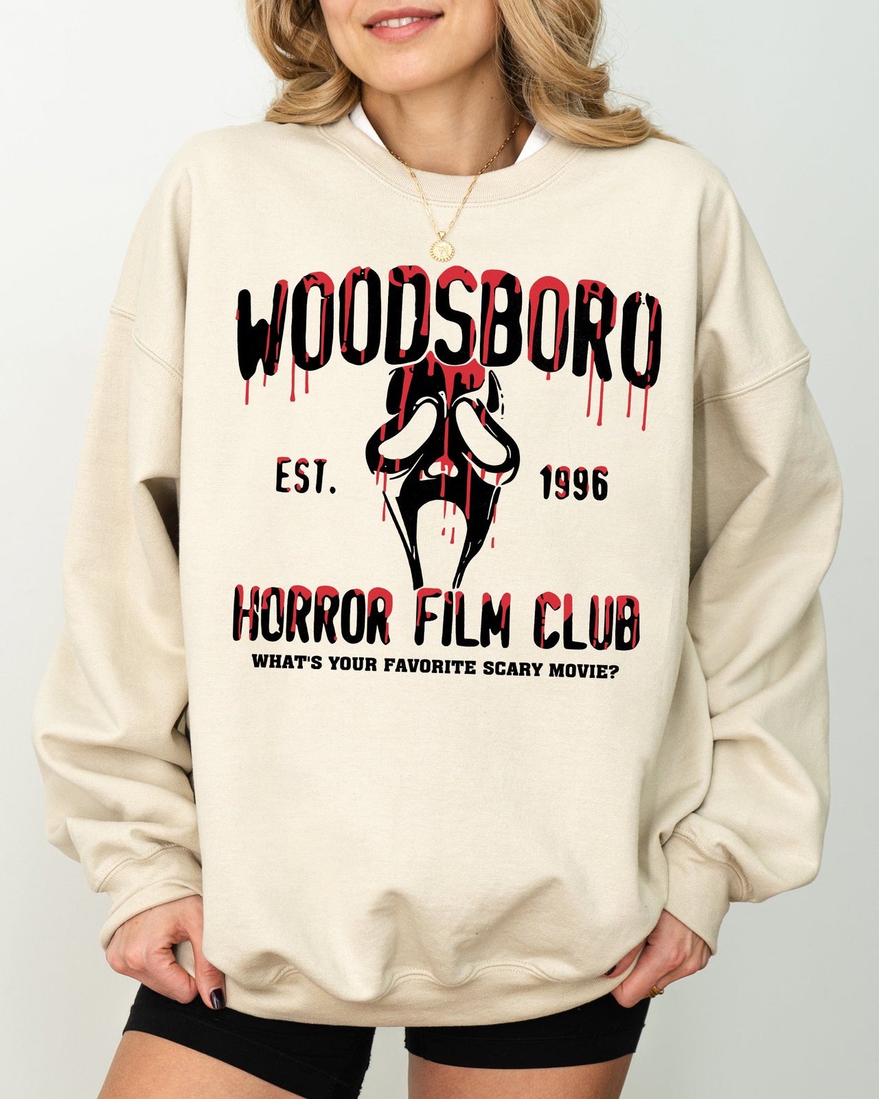 Woodsboro Horror Film Skeleton Spooky Ghost Funny Witch Aesthetic Meme Halloween Costume Sweatshirt
