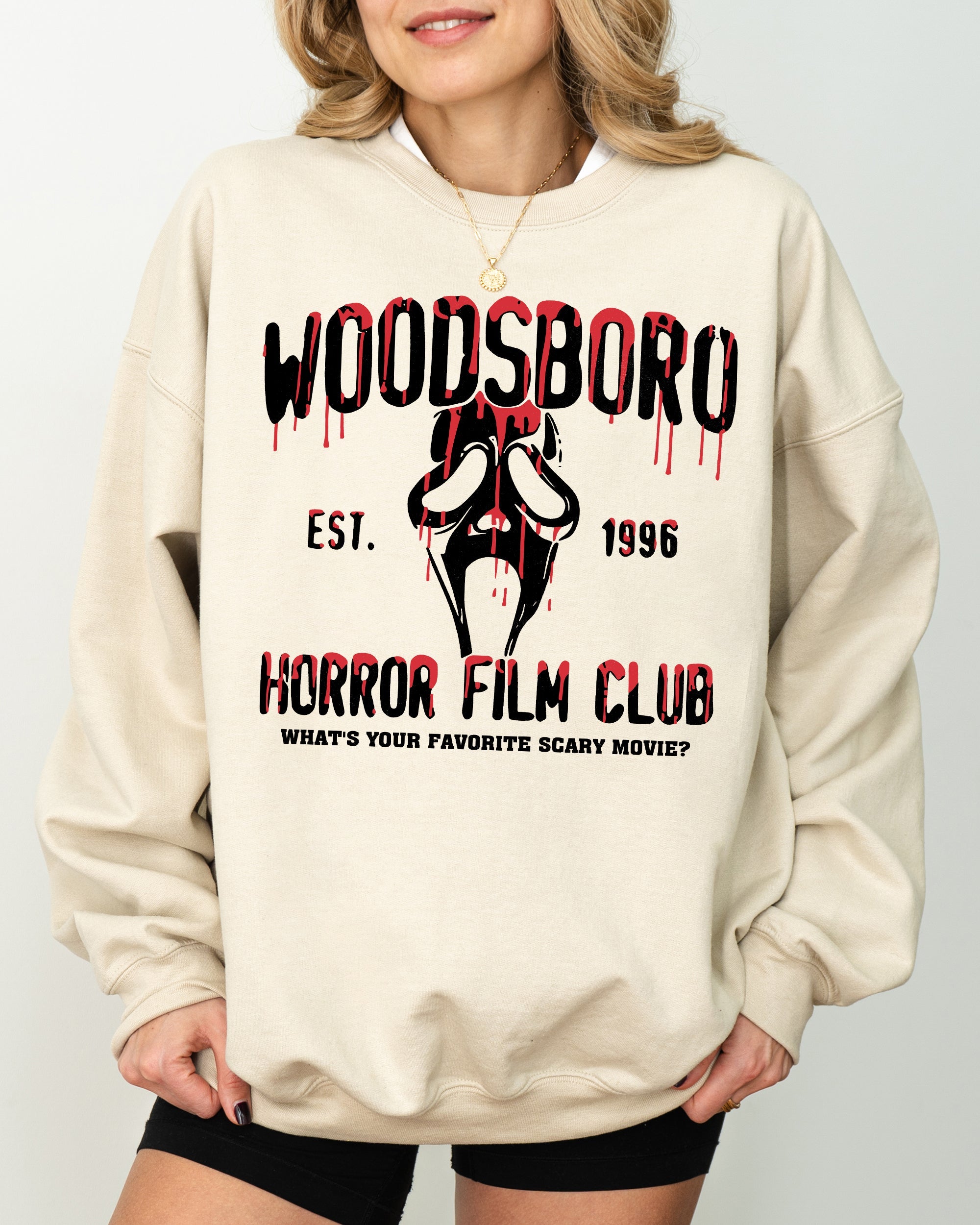 Woodsboro Horror Film Skeleton Spooky Ghost Funny Witch Aesthetic Meme Halloween Costume Sweatshirt