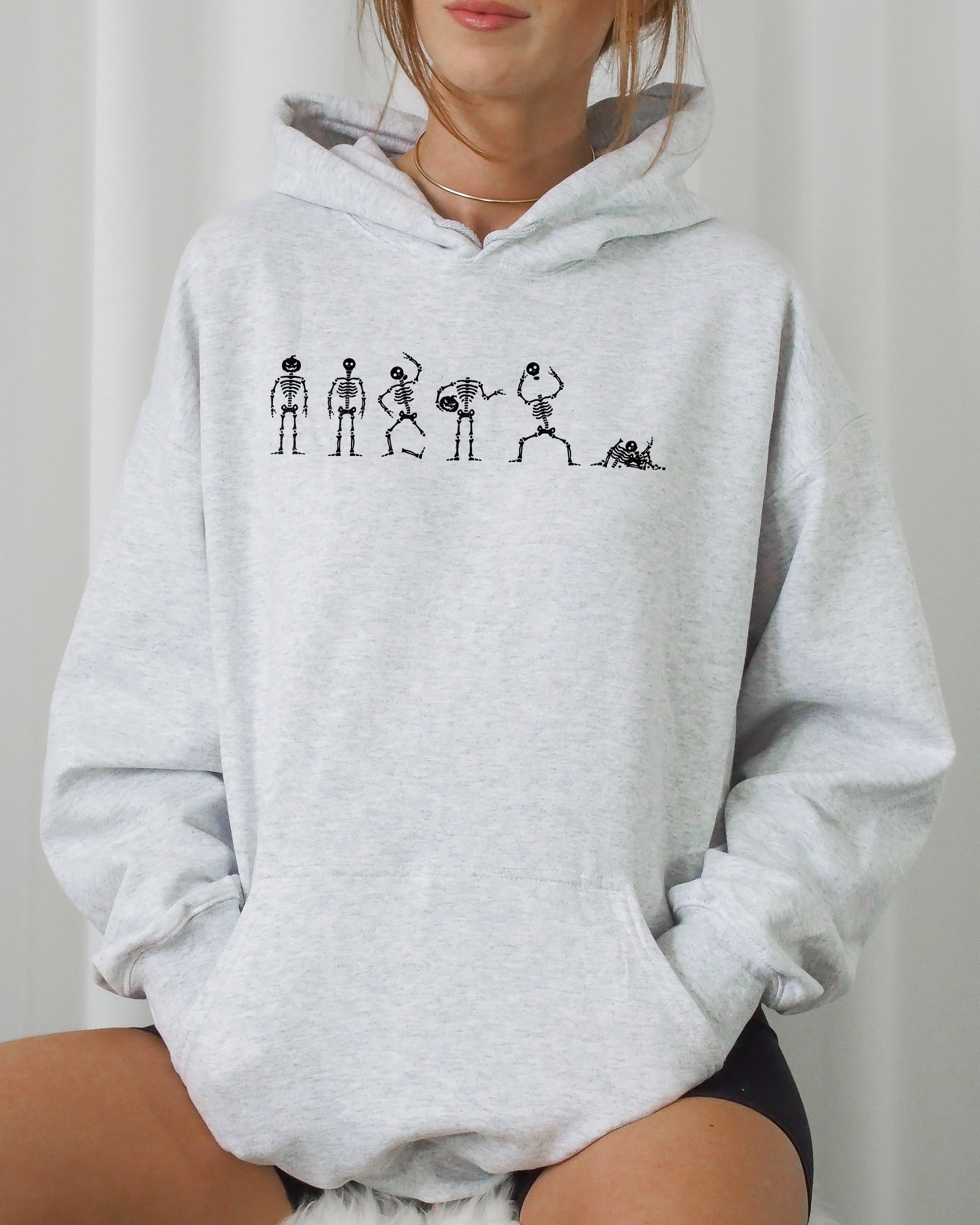 Dancing Skeletons Halloween Ghost Witch Meme Costume Cozy Fleece Extra Warm Hoodie