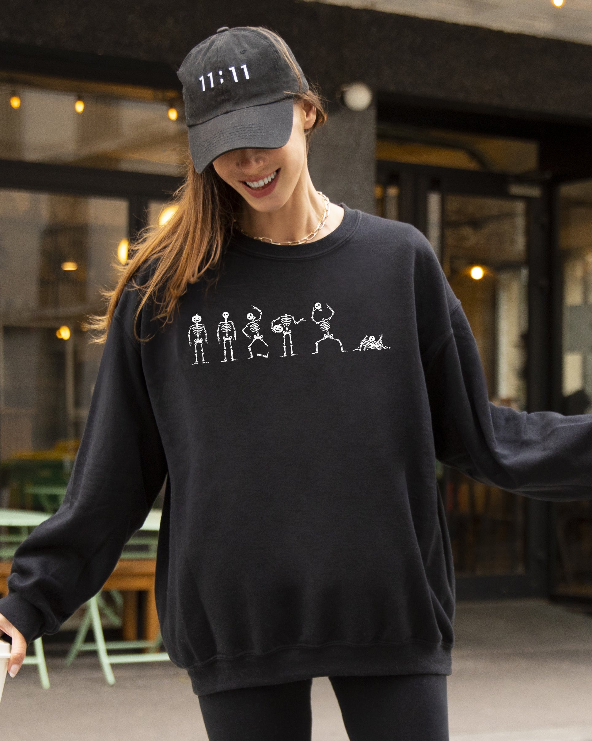 Dancing Skeletons Ghost Spooky Witch Halloween Costume Graphic Cozy Edition Sweatshirt