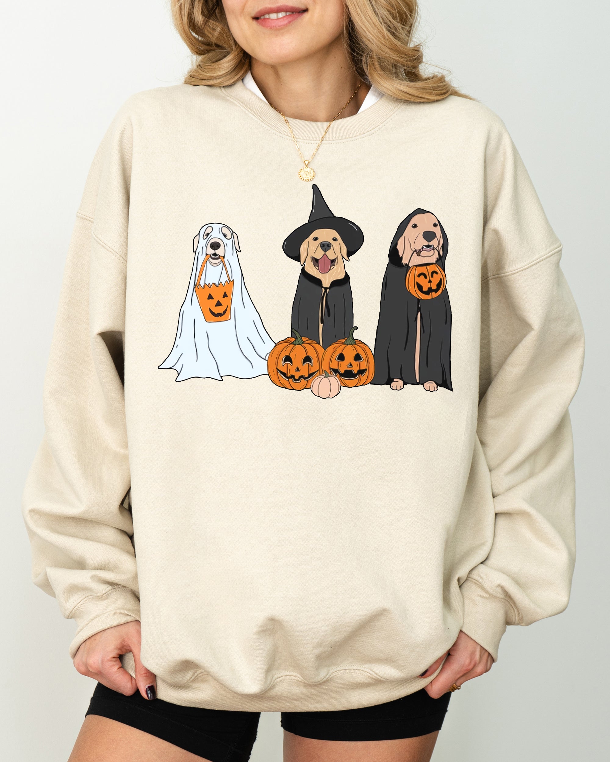 Dog Ghosts Skeleton Pumpkin Spooky Witch Halloween Costume Graphic Meme Design Sweatshirt