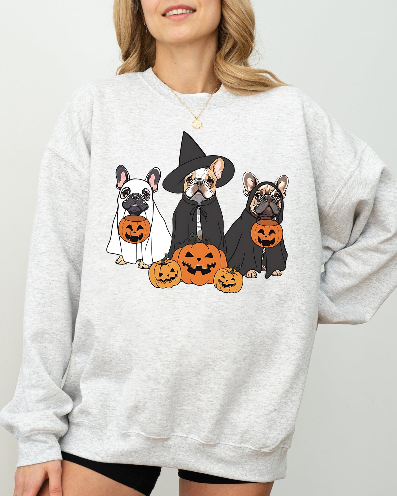 Ghost Dogs Skeleton Halloween Pumpkin Witch Meme Spooky Costume Graphic Sweatshirt