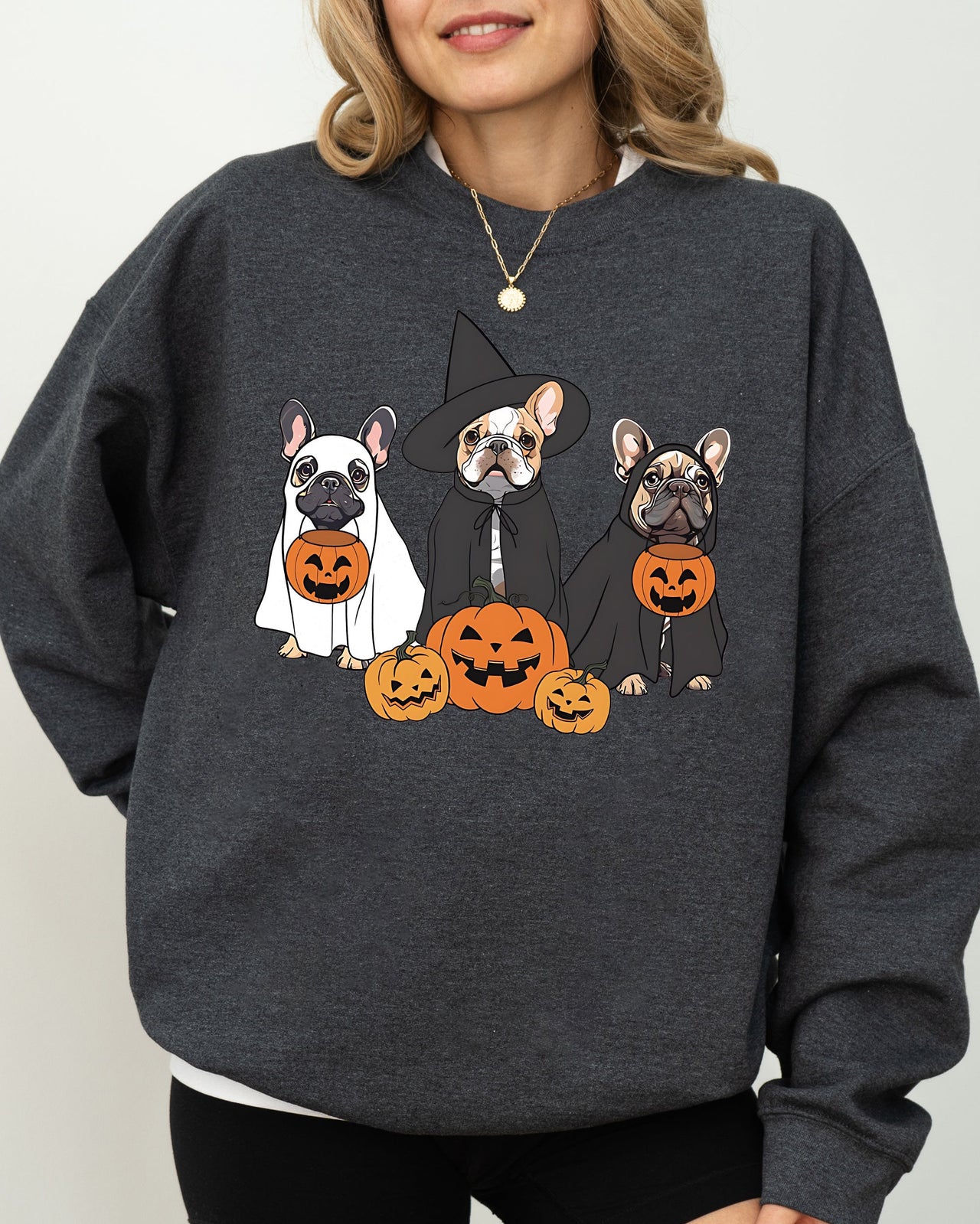 Ghost Dogs Skeleton Halloween Pumpkin Witch Meme Spooky Costume Graphic Sweatshirt