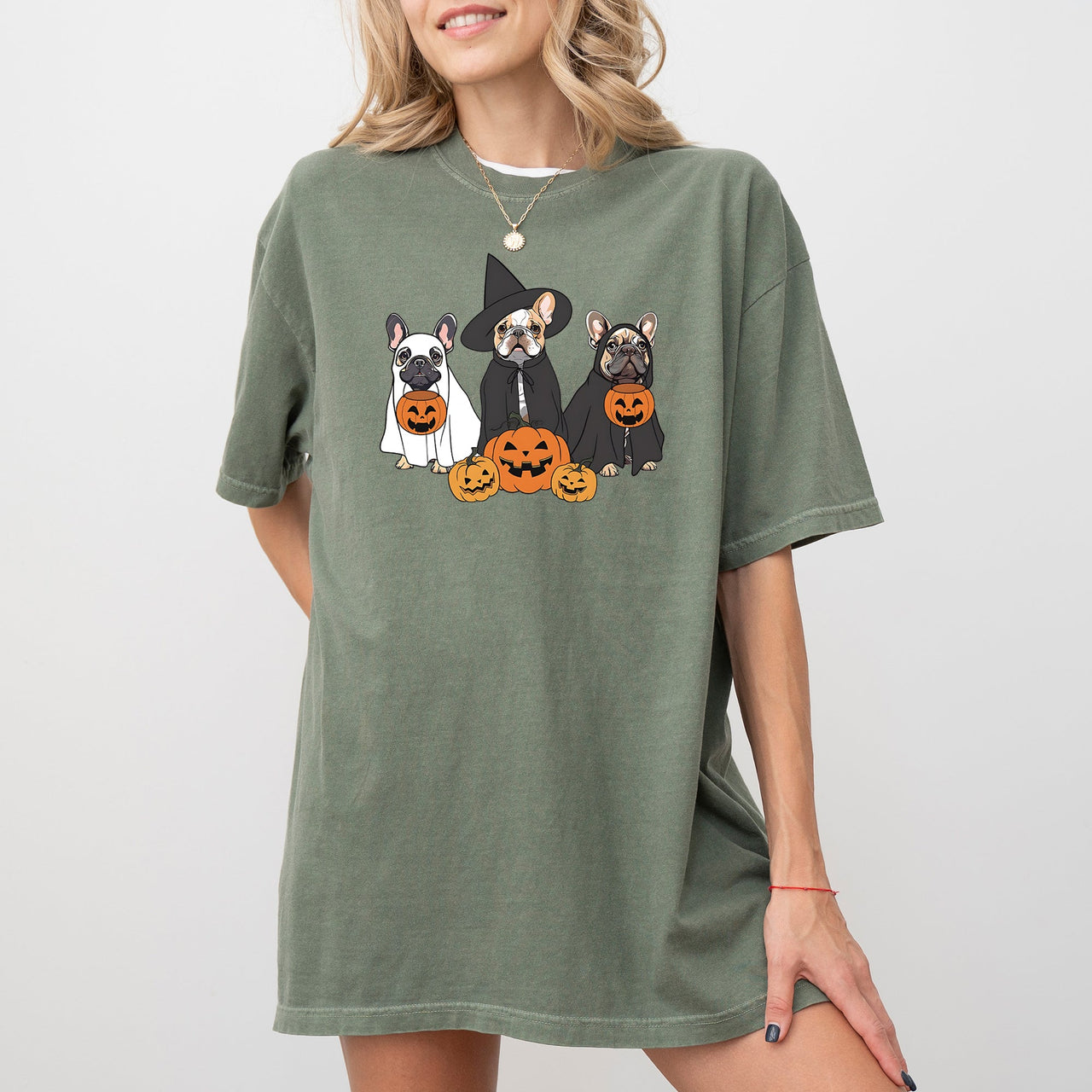 Ghost Dogs Skeleton Halloween Meme Witch Pumpkin Spooky Costume Comfort Colors Tee