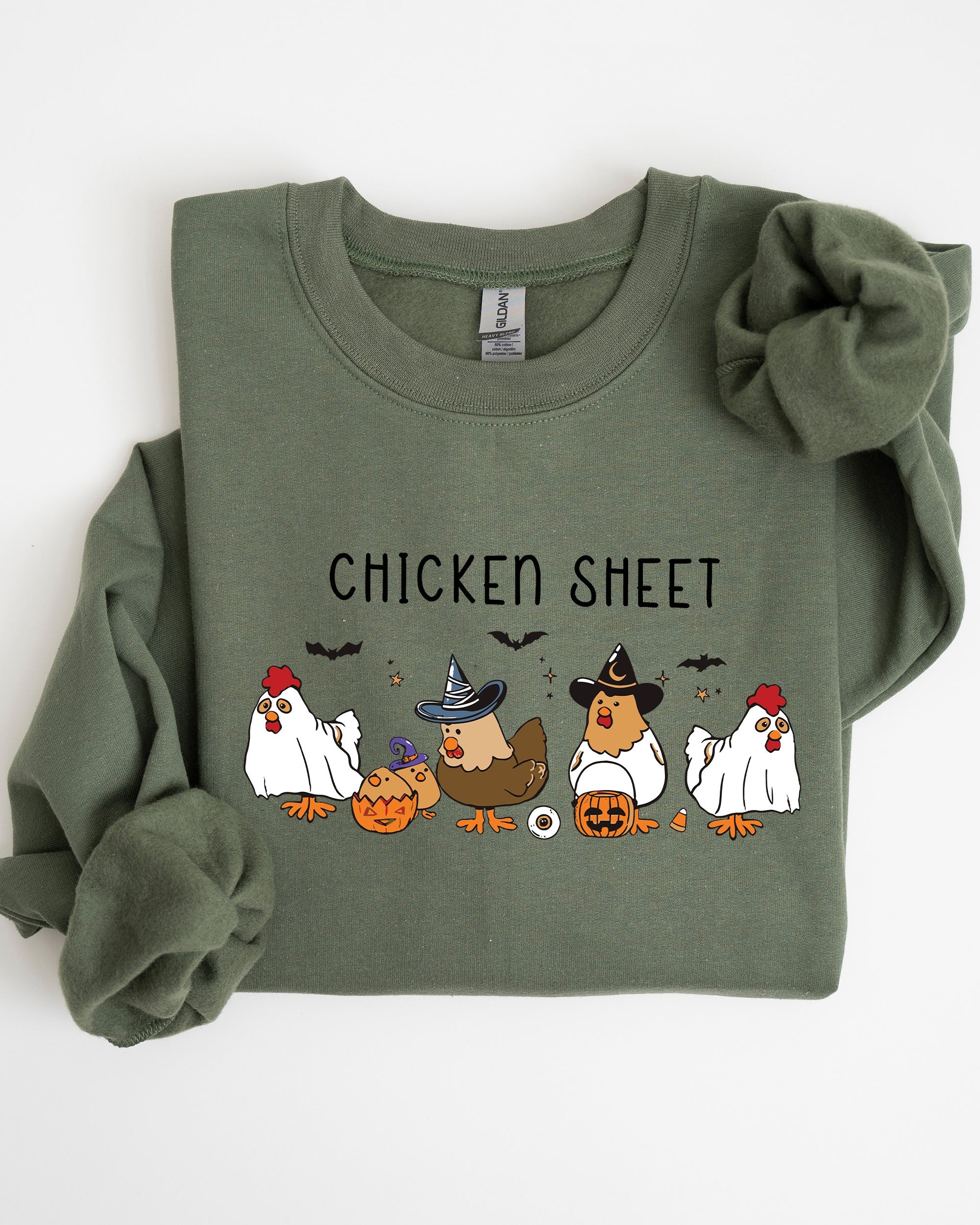 Chicken Sheet Ghost Skeleton Pumpkin Witch Halloween Meme Design Graphic Sweatshirt