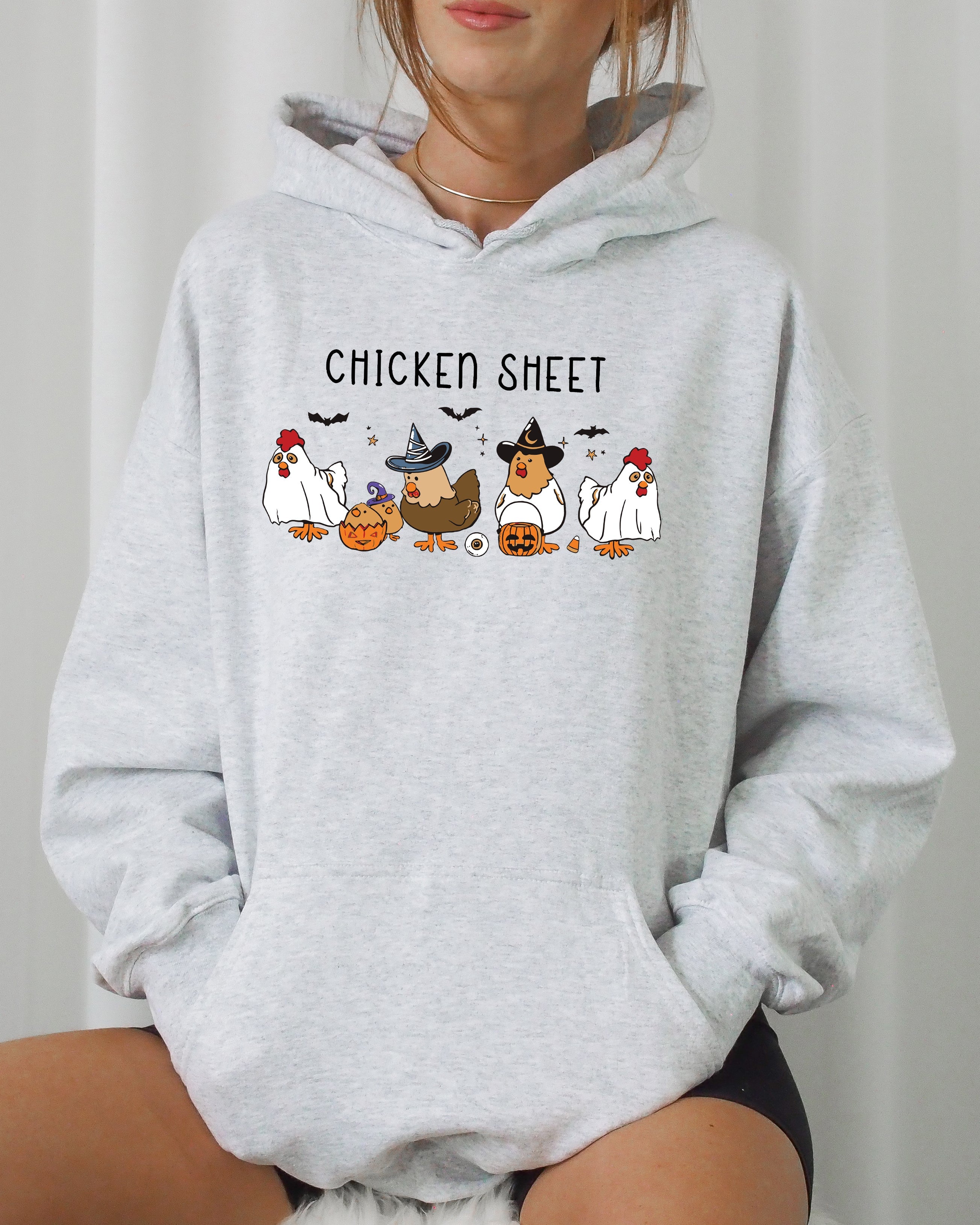 Chicken Sheet Ghost Skeleton Halloween Meme Witch Pumpkin Spooky Aesthetic Funny Hoodie