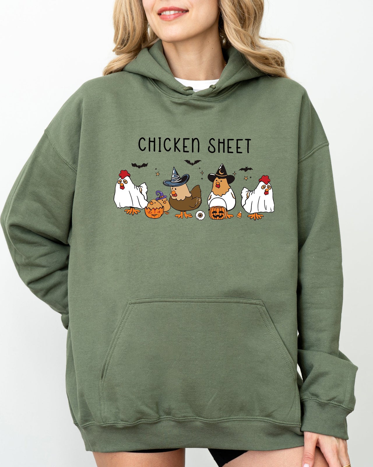 Chicken Sheet Ghost Skeleton Halloween Meme Witch Pumpkin Spooky Aesthetic Funny Hoodie
