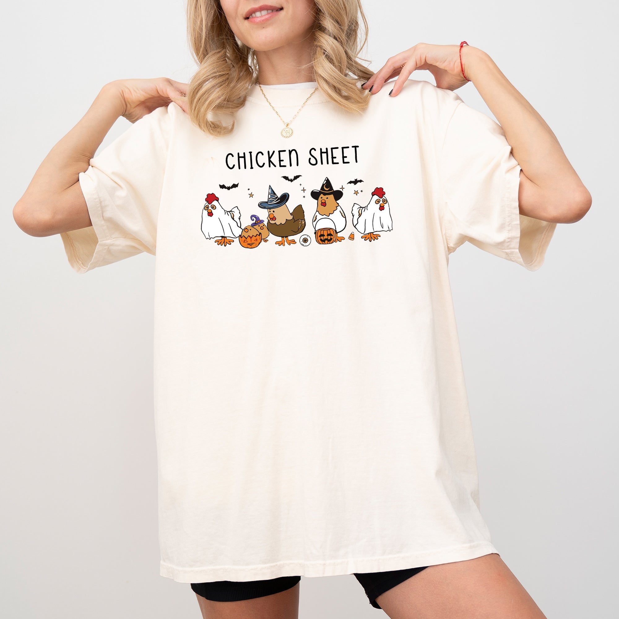 Funny Halloween Meme Chicken Sheet Ghost Skeleton Witch Pumpkin Comfort Colors Tee