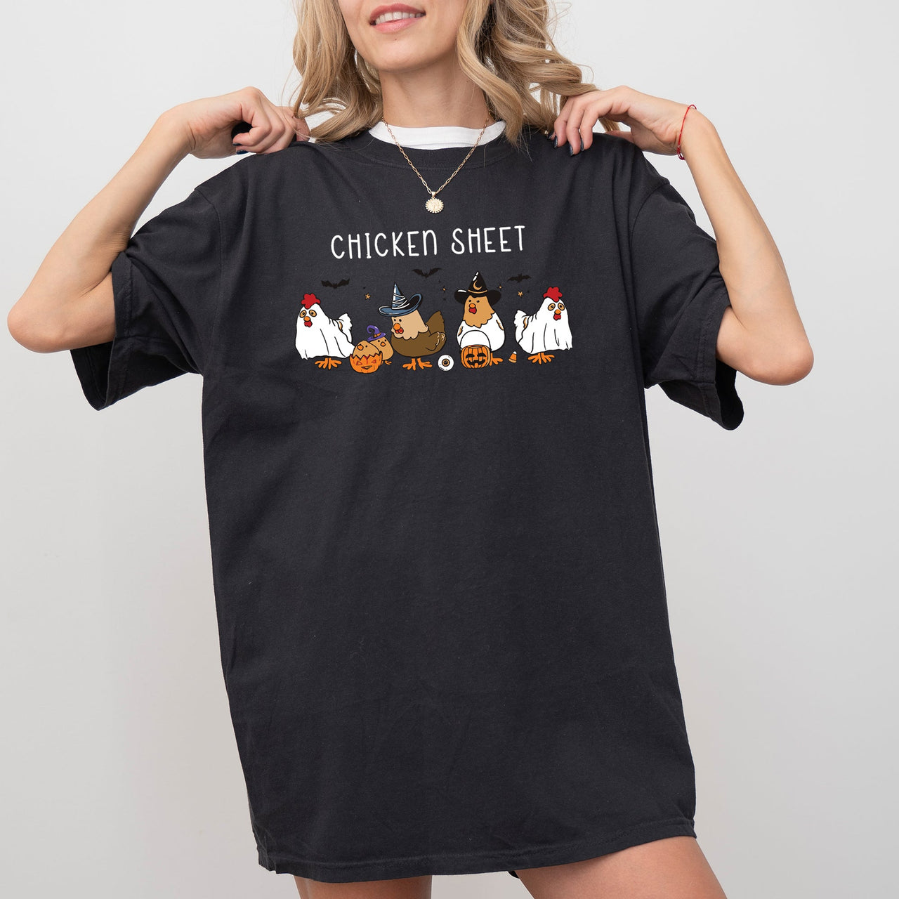 Funny Halloween Meme Chicken Sheet Ghost Skeleton Witch Pumpkin Comfort Colors Tee