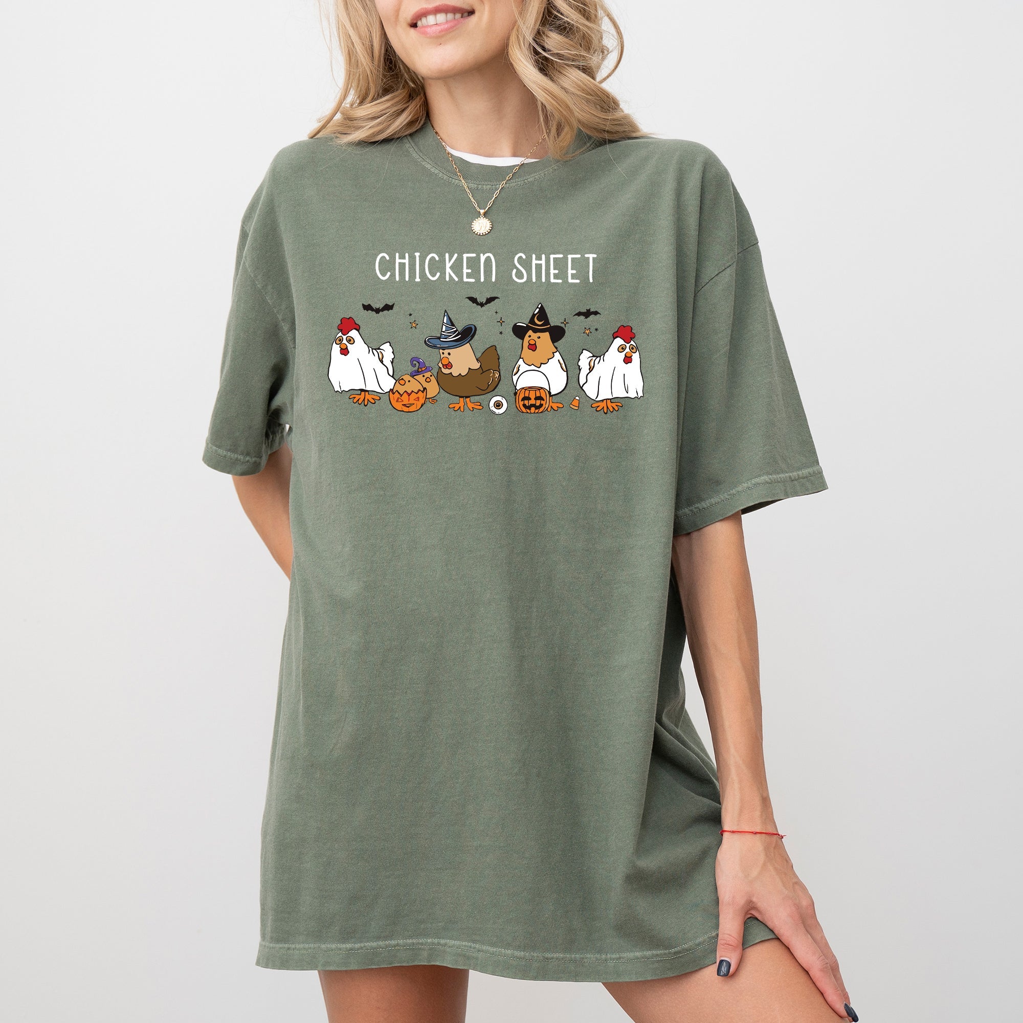 Funny Halloween Meme Chicken Sheet Ghost Skeleton Witch Pumpkin Comfort Colors Tee