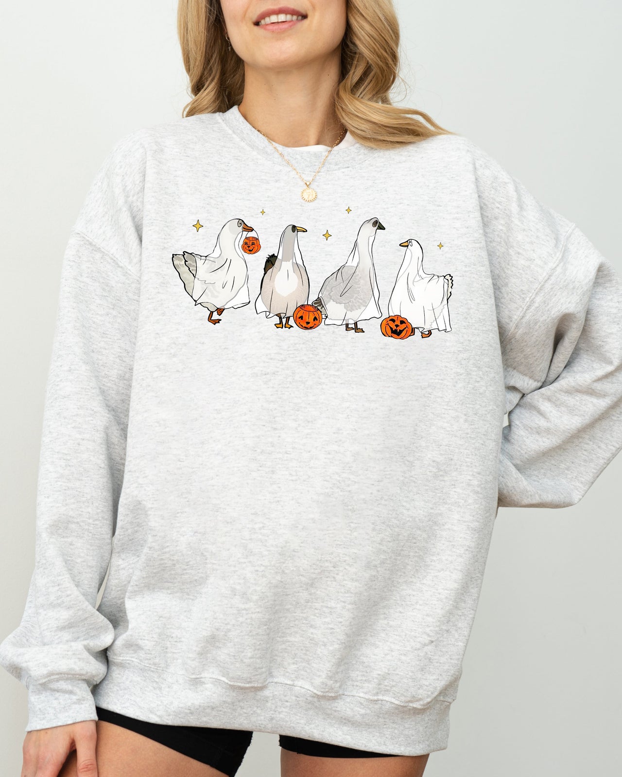 Ghost Geese Farm Skeleton Halloween Spooky Pumpkin Witch Meme Haunting Sweatshirt