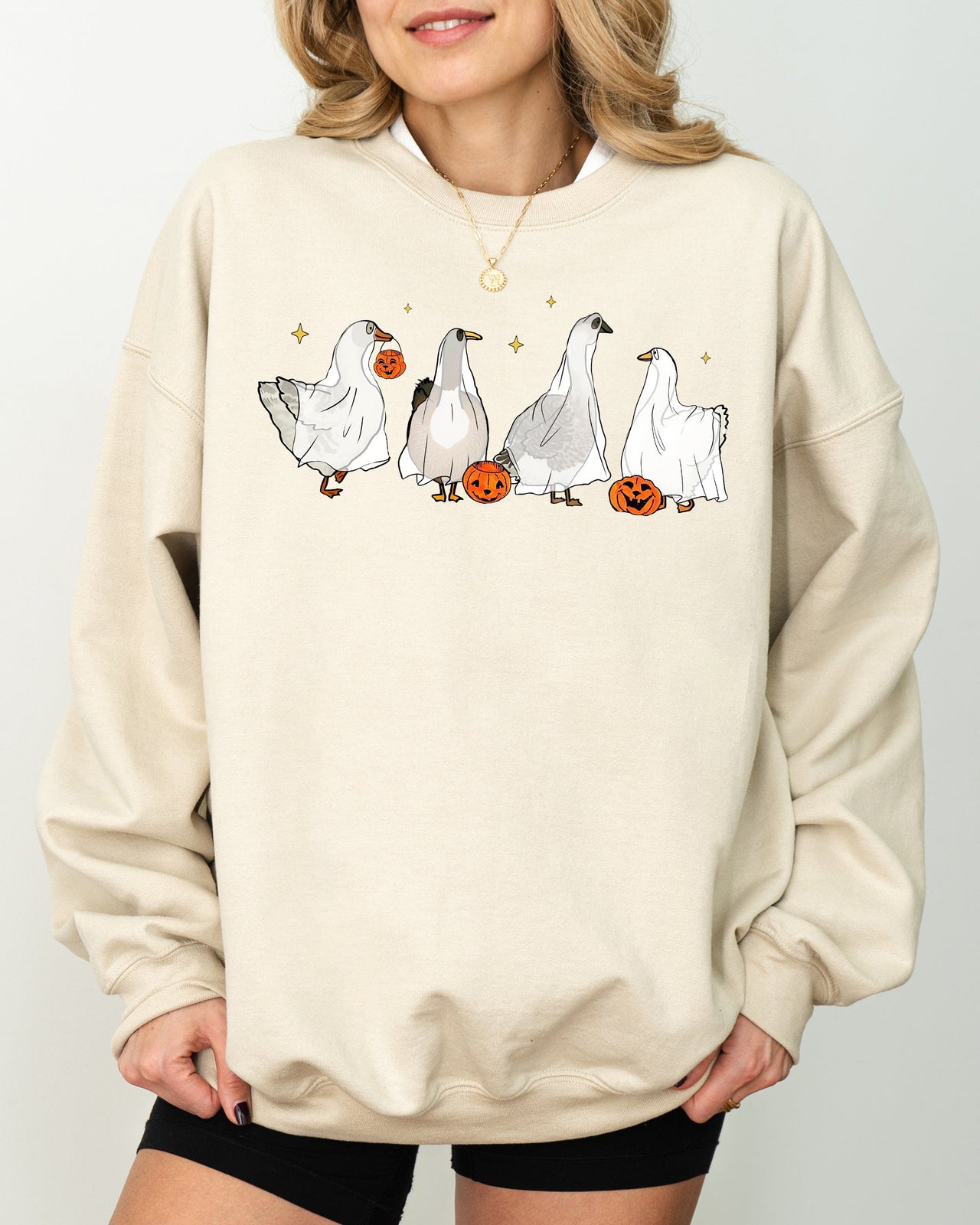 Ghost Geese Farm Skeleton Halloween Spooky Pumpkin Witch Meme Haunting Sweatshirt