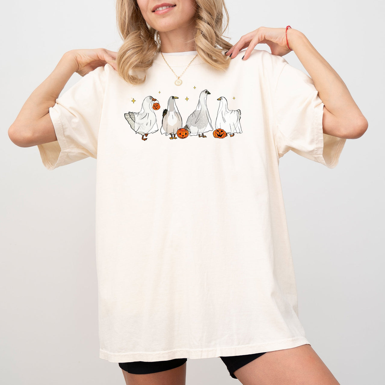 Ghost Geese Farm Skeleton Pumpkin Witch Halloween Meme Spooky Night Comfort Colors Tee