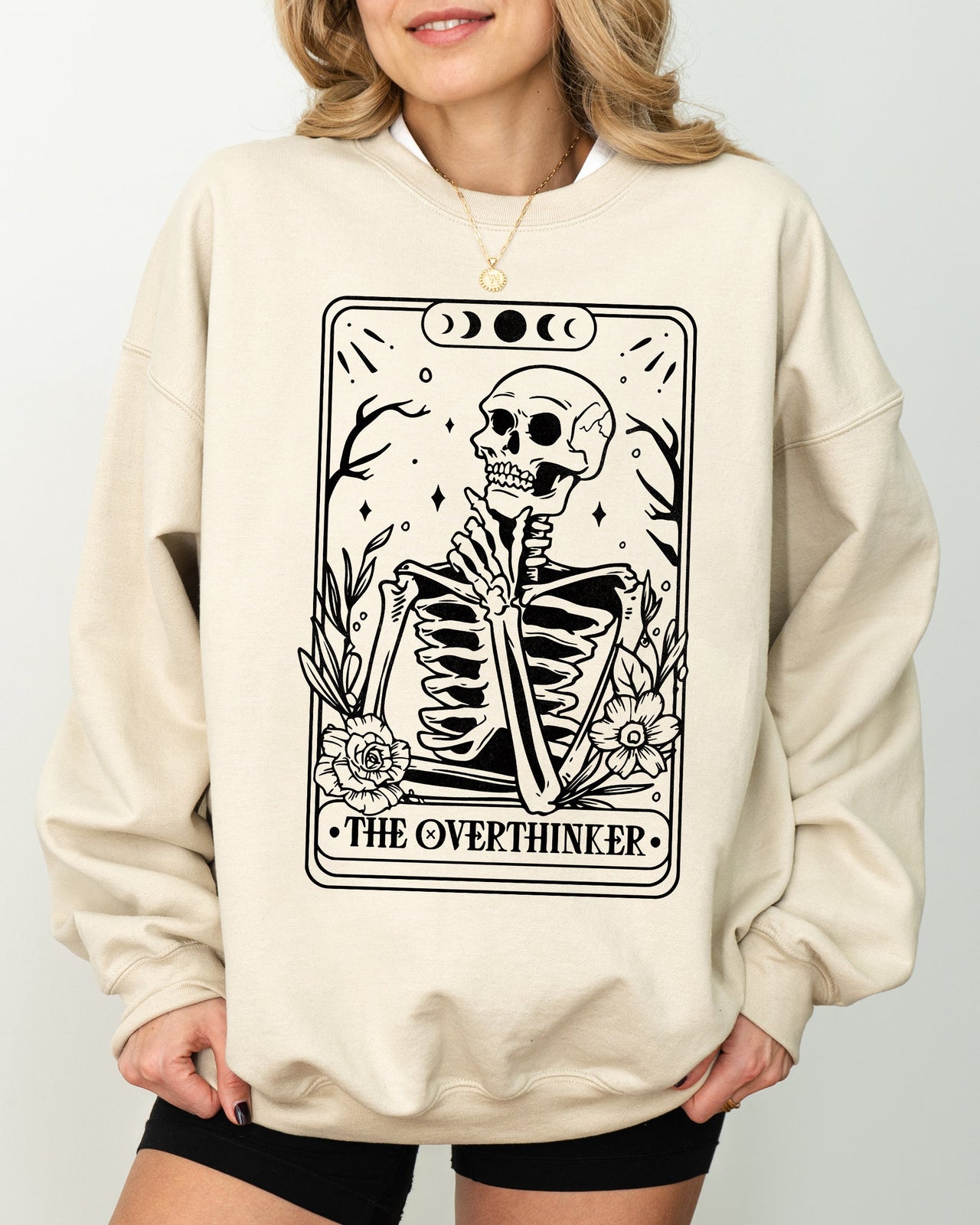 The Overthinker Tarot Skeleton Pumpkin Witch Aesthetic Meme Halloween Sweatshirt