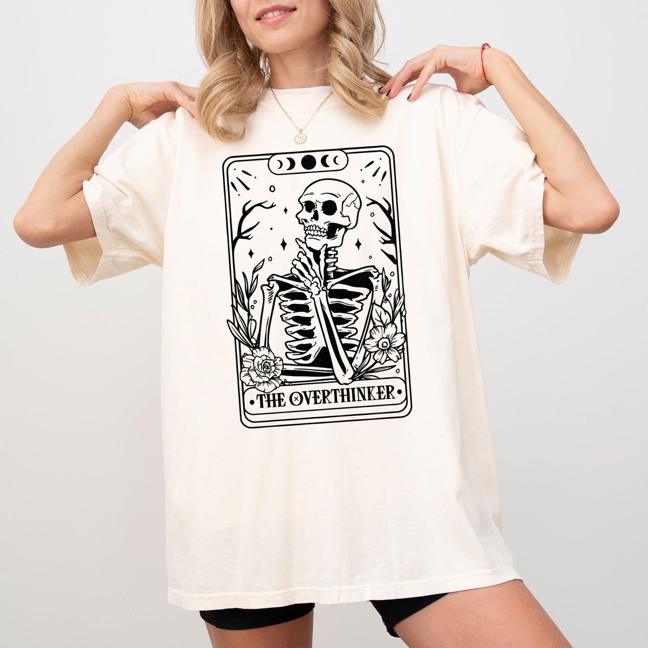 The Overthinker Tarot Skeleton Funny Pumpkin Spooky Witch Aesthetic Meme Halloween Costume Comfort Colors Tee