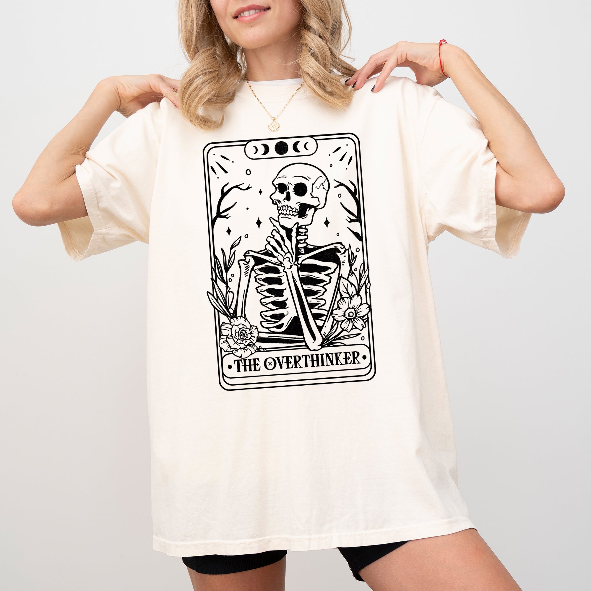 The Overthinker Tarot Skeleton Funny Pumpkin Spooky Witch Aesthetic Meme Halloween Costume Comfort Colors Tee