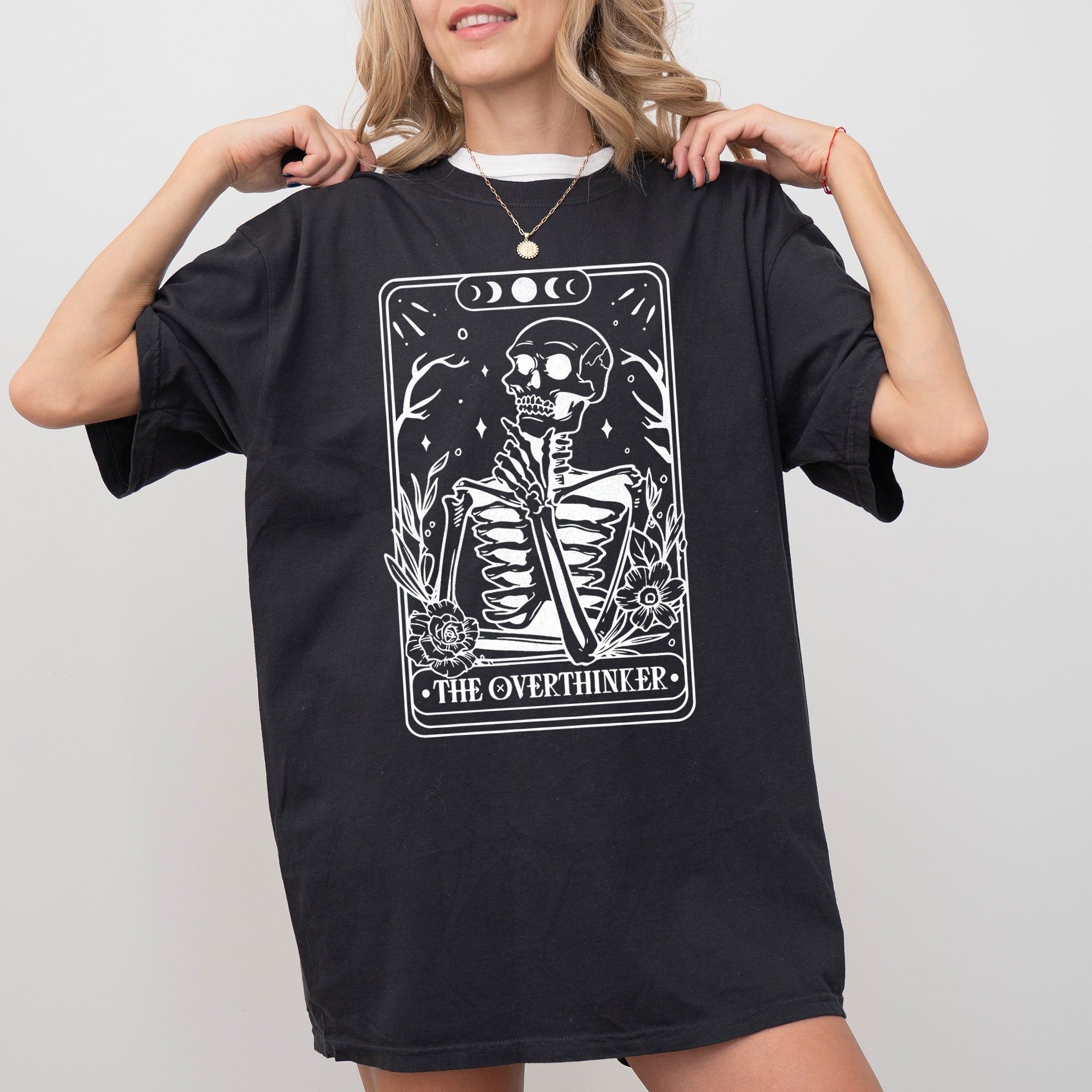 The Overthinker Tarot Skeleton Funny Pumpkin Spooky Witch Aesthetic Meme Halloween Costume Comfort Colors Tee