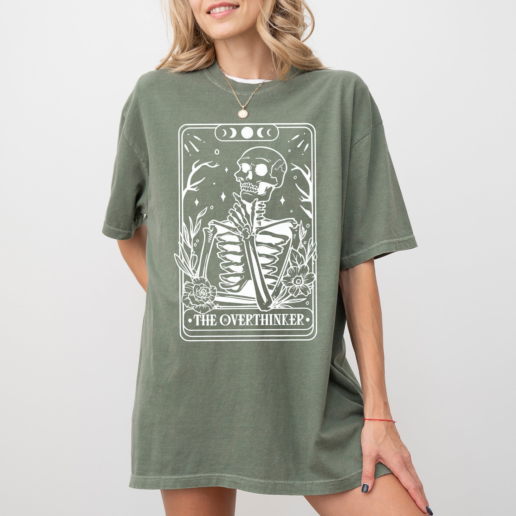 The Overthinker Tarot Skeleton Funny Pumpkin Spooky Witch Aesthetic Meme Halloween Costume Comfort Colors Tee