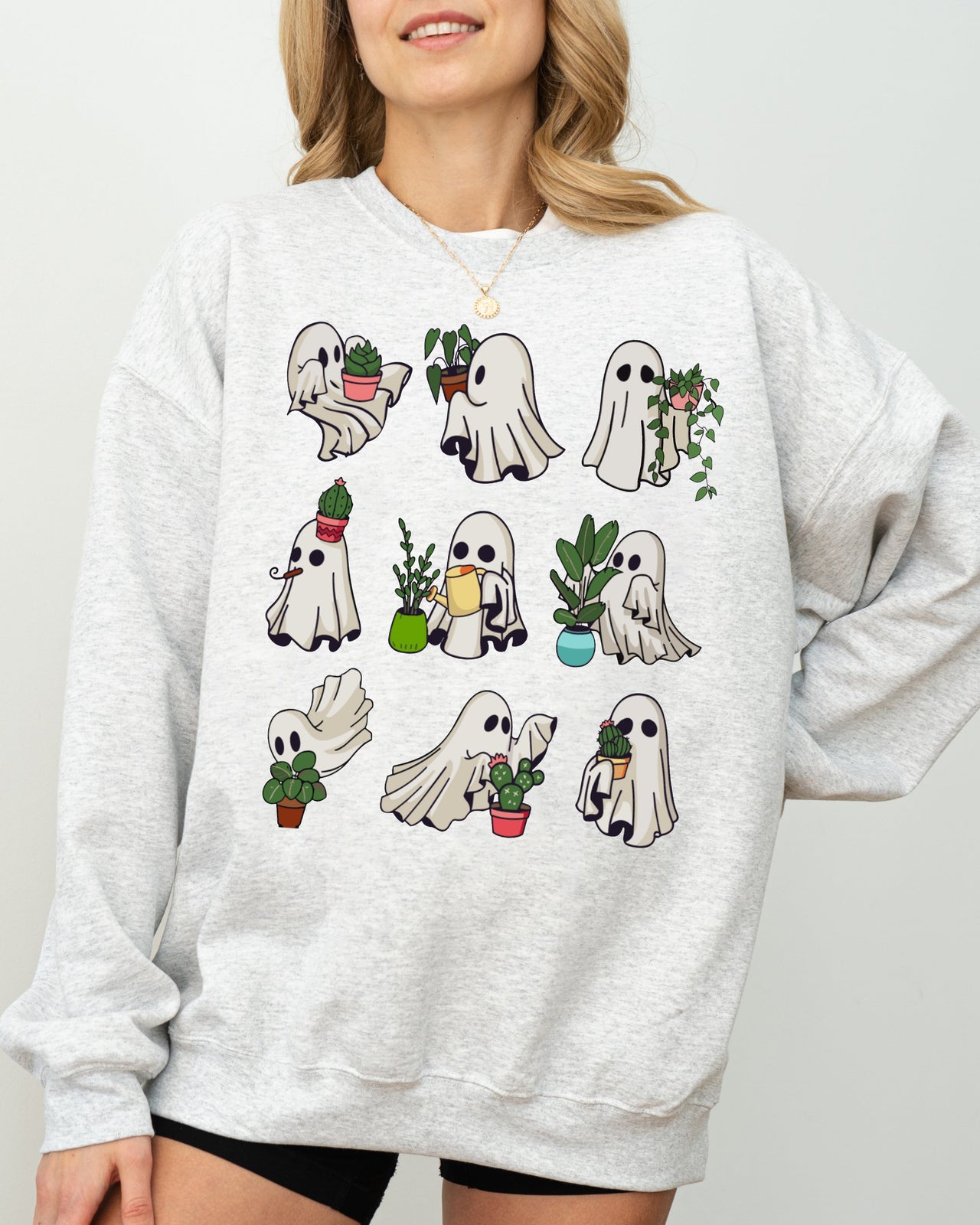 Mini Ghosts Plant Lover Skeleton Coffin Pumpkin Spooky Witch Halloween Sweatshirt