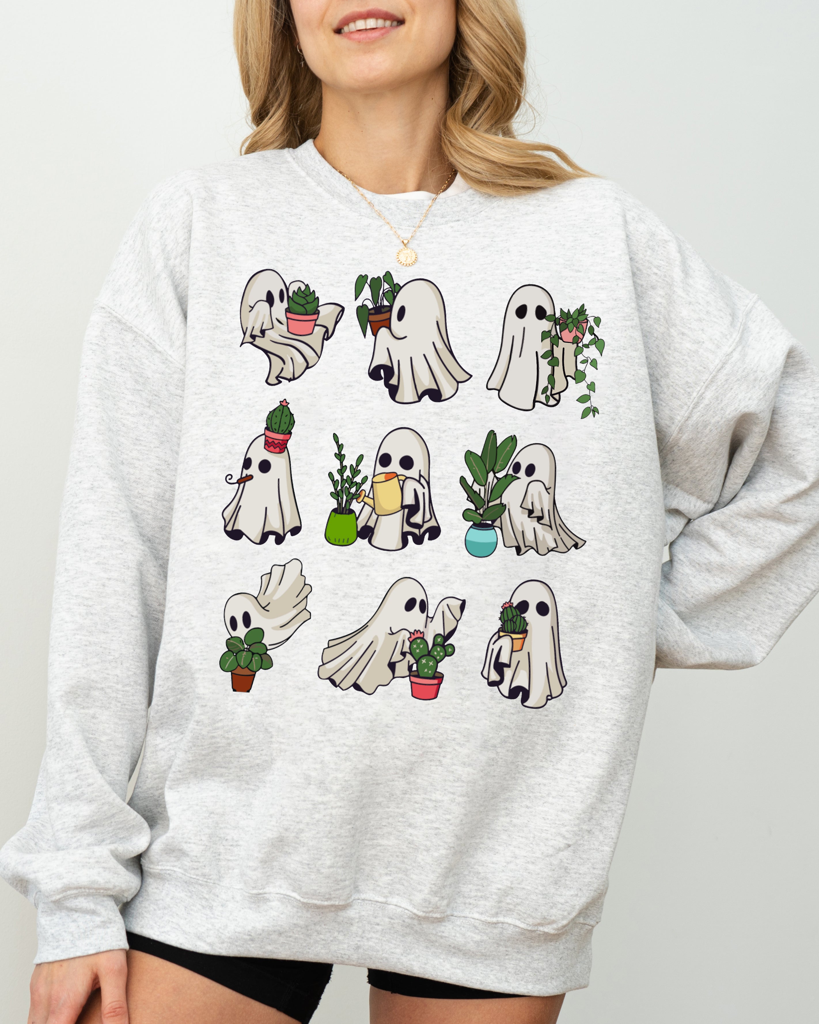 Mini Ghosts Plant Lover Skeleton Coffin Pumpkin Spooky Witch Halloween Sweatshirt