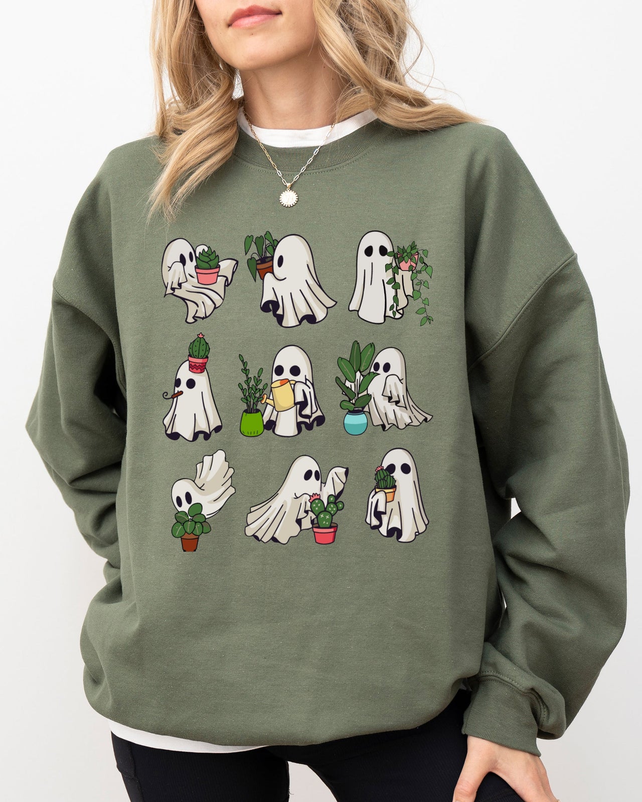 Mini Ghosts Plant Lover Skeleton Coffin Pumpkin Spooky Witch Halloween Sweatshirt